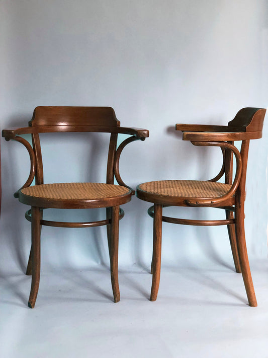 Mid Century Thonet Dining Chair Bentwood with Cane 1950s Set of 2