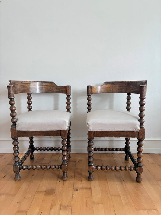 Pair Of Antique Edwardian Bobbin Corner Chairs, English 1900