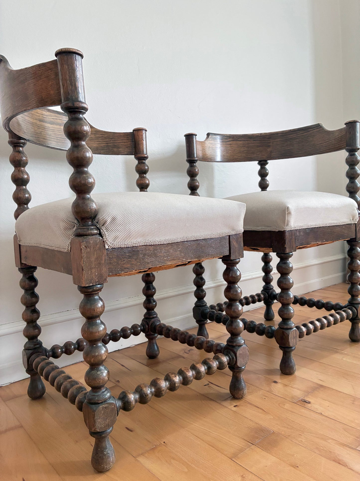 Pair Of Antique Edwardian Bobbin Corner Chairs, English 1900