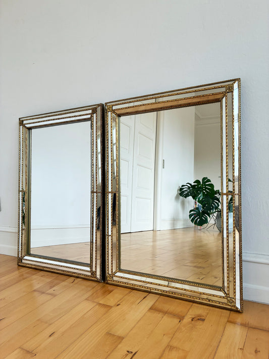 Pair Of Vintage Spanish Venetian-Style Wall Mirror, Rectangular, Brass, 1980s Hollywood Regency