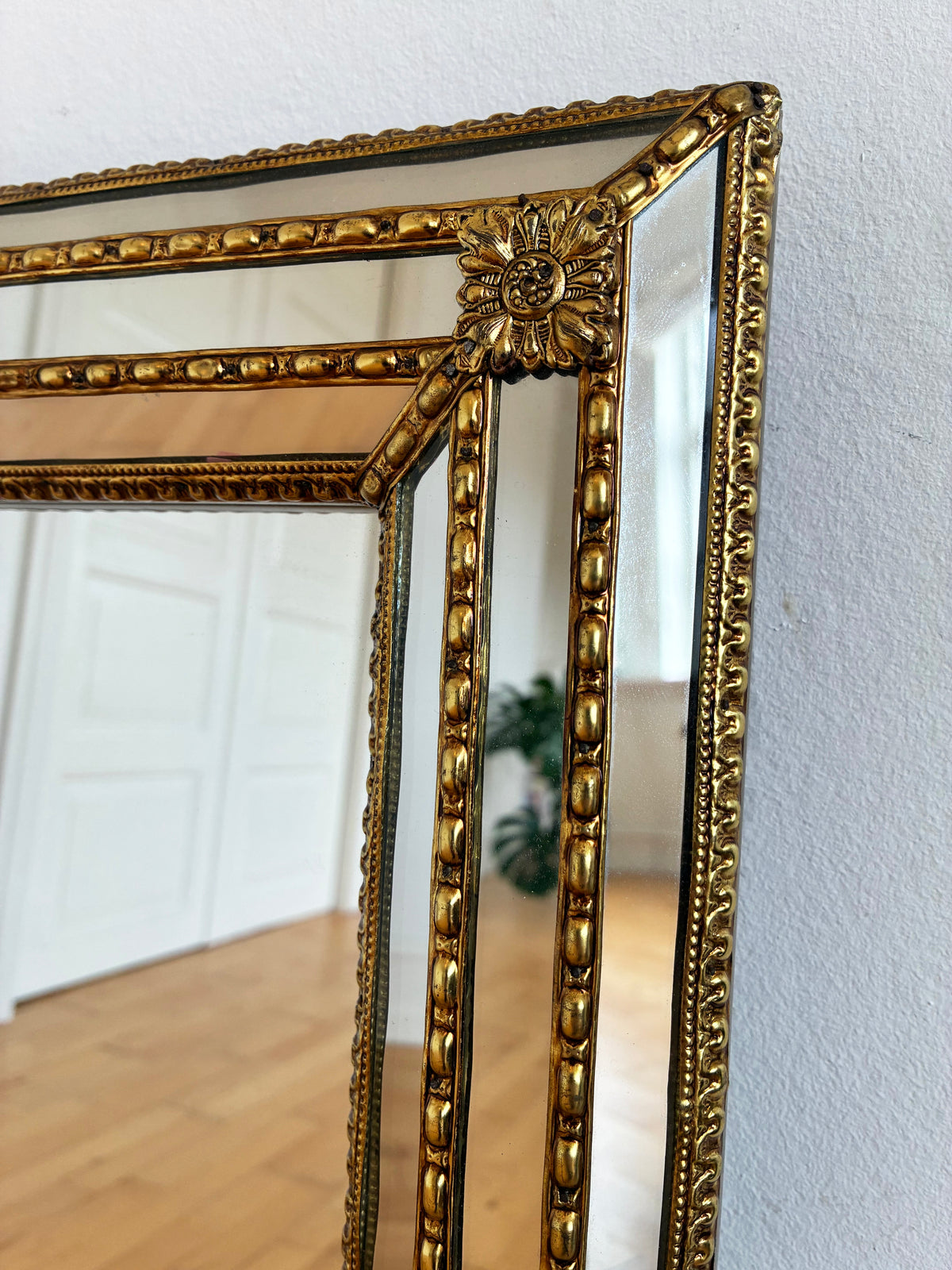 Pair Of Vintage Spanish Venetian-Style Wall Mirror, Rectangular, Brass, 1980s Hollywood Regency