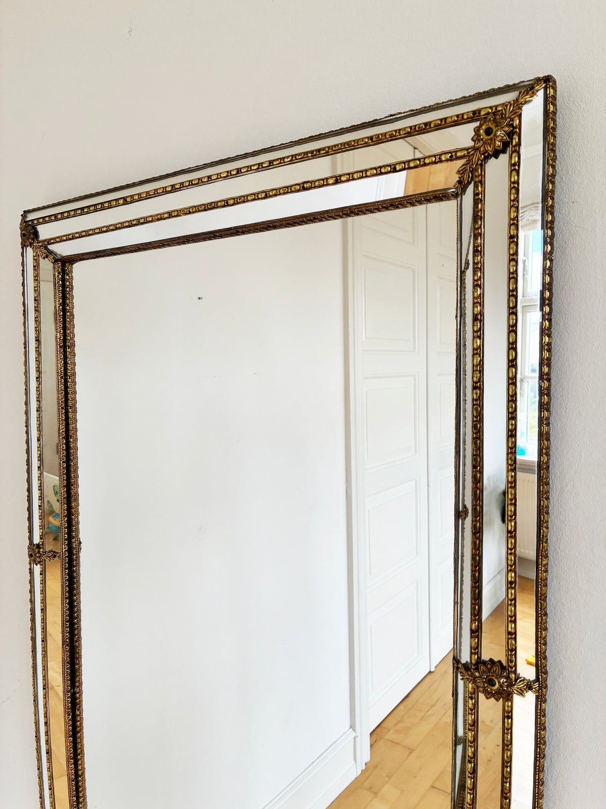 Pair Of Vintage Spanish Venetian-Style Wall Mirror, Rectangular, Brass, 1980s Hollywood Regency