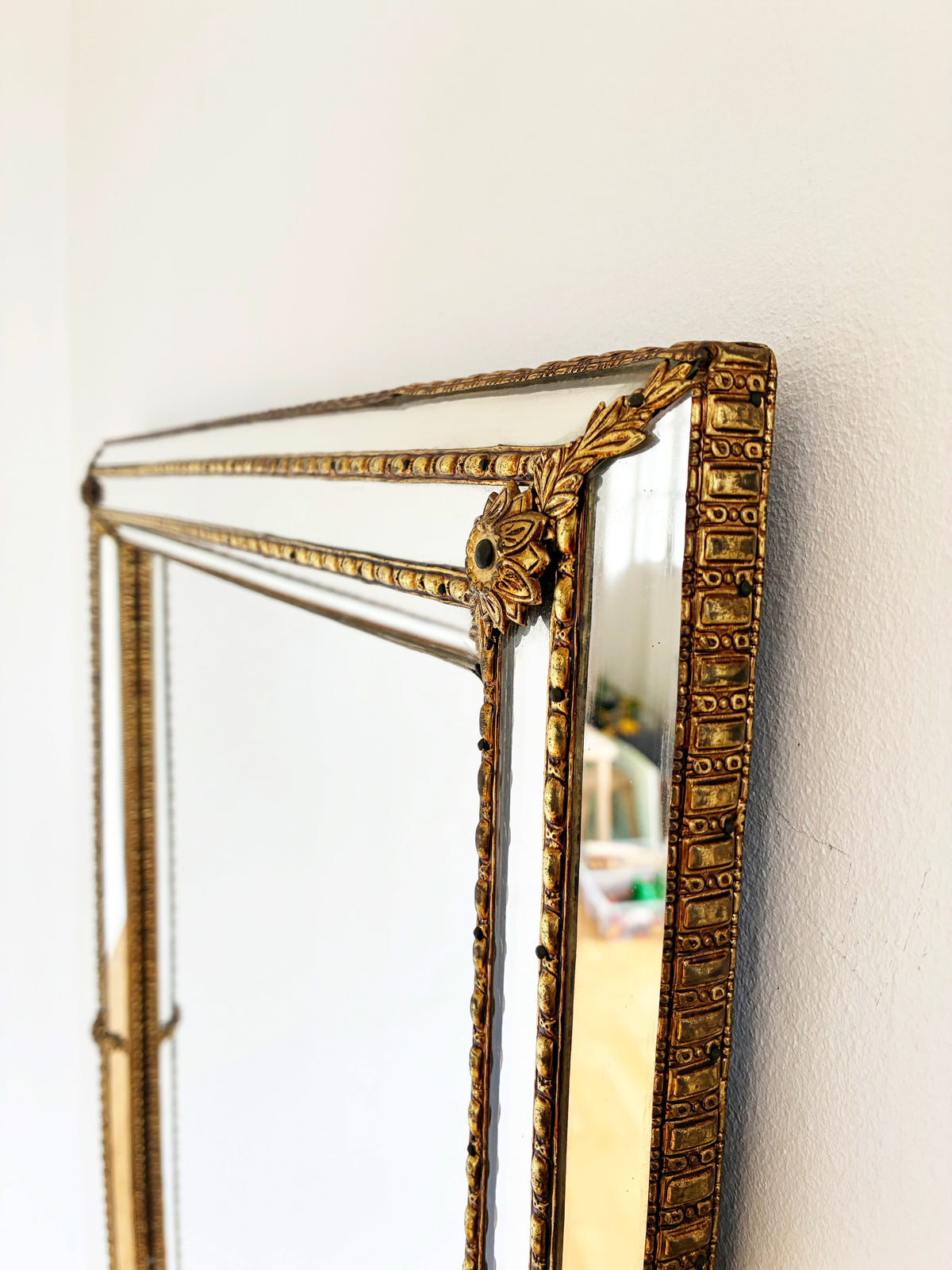 Pair Of Vintage Spanish Venetian-Style Wall Mirror, Rectangular, Brass, 1980s Hollywood Regency
