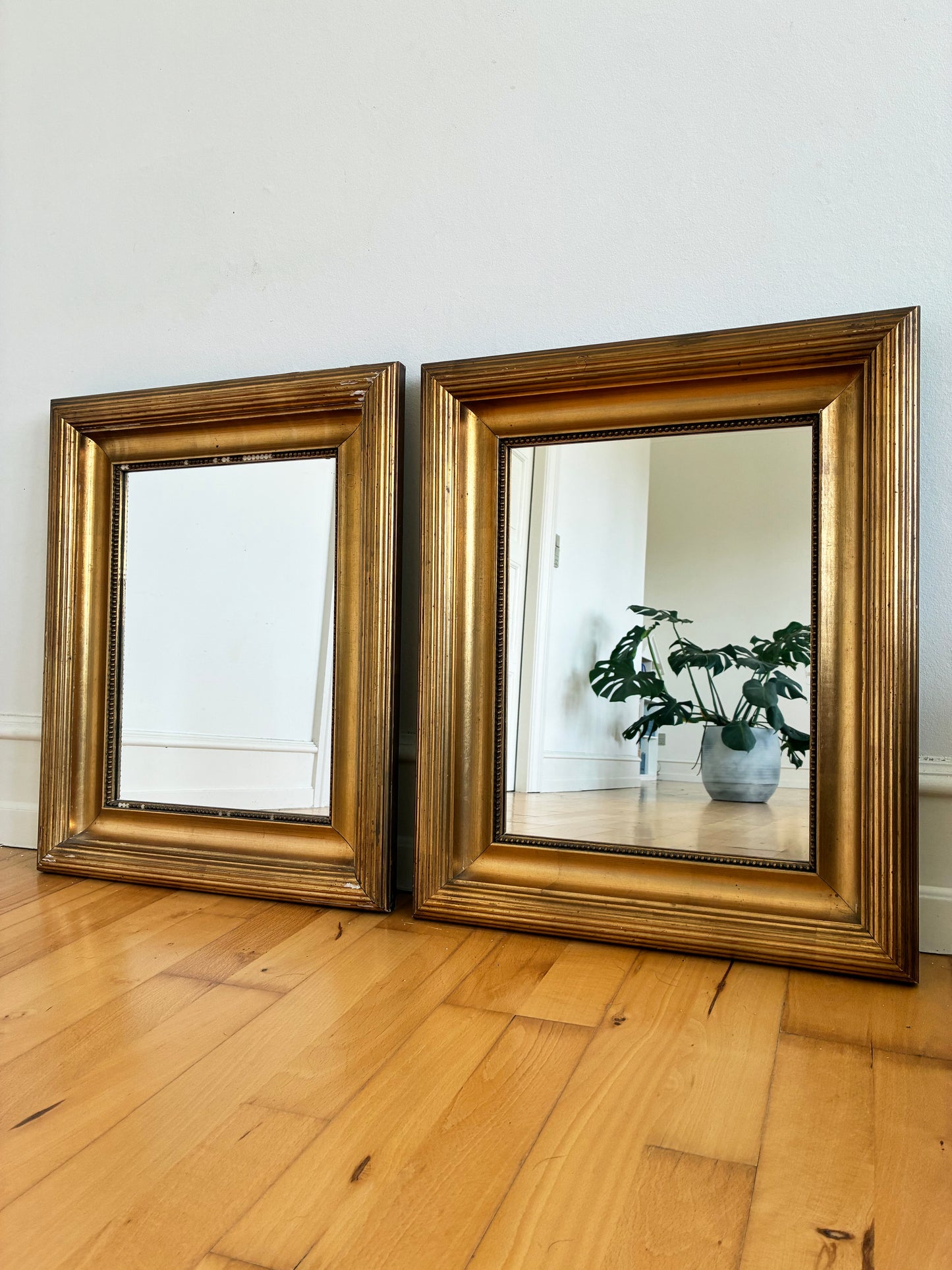 Pair of Antique Danish Giltwood Wall Mirrors, Late 19th Century