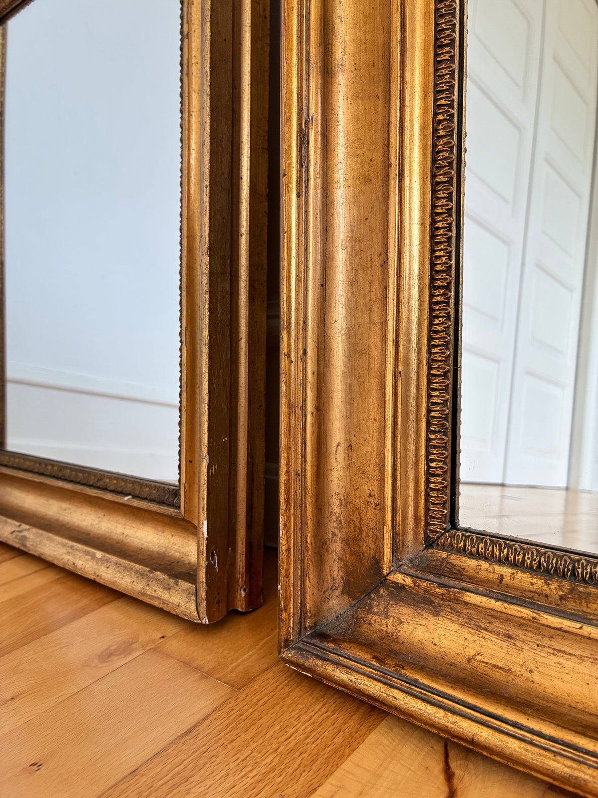 Pair of Antique French Giltwood Wall Mirrors, Late 19th Century