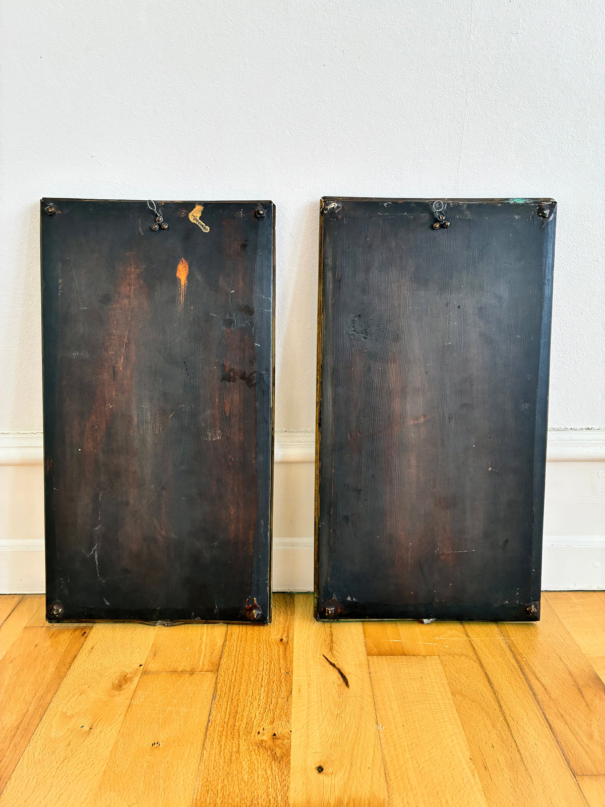 Pair of Antique German Jugendstil Brass Wall Mirrors, Early 20th Century