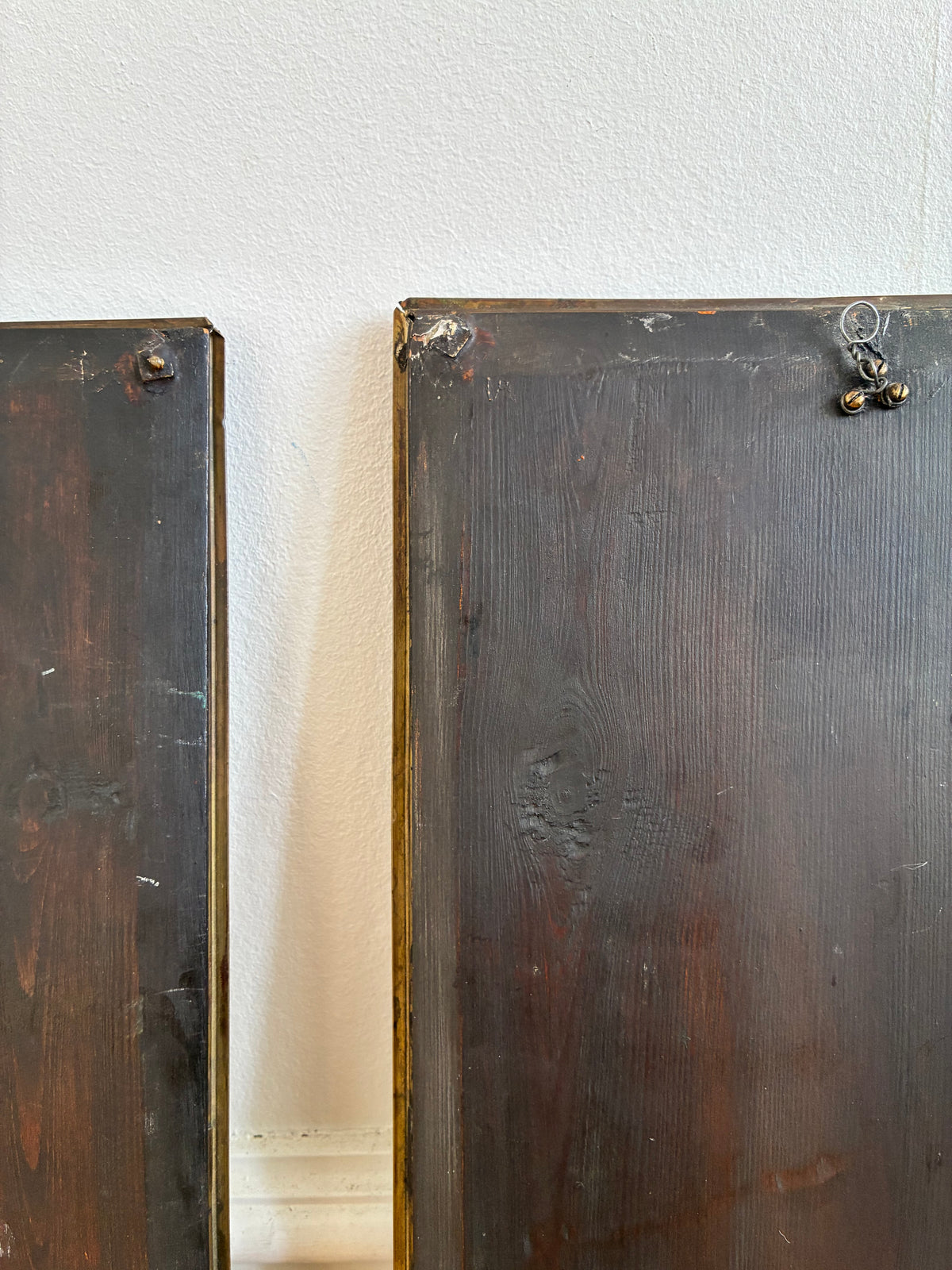 Pair of Antique German Jugendstil Brass Wall Mirrors, Early 20th Century