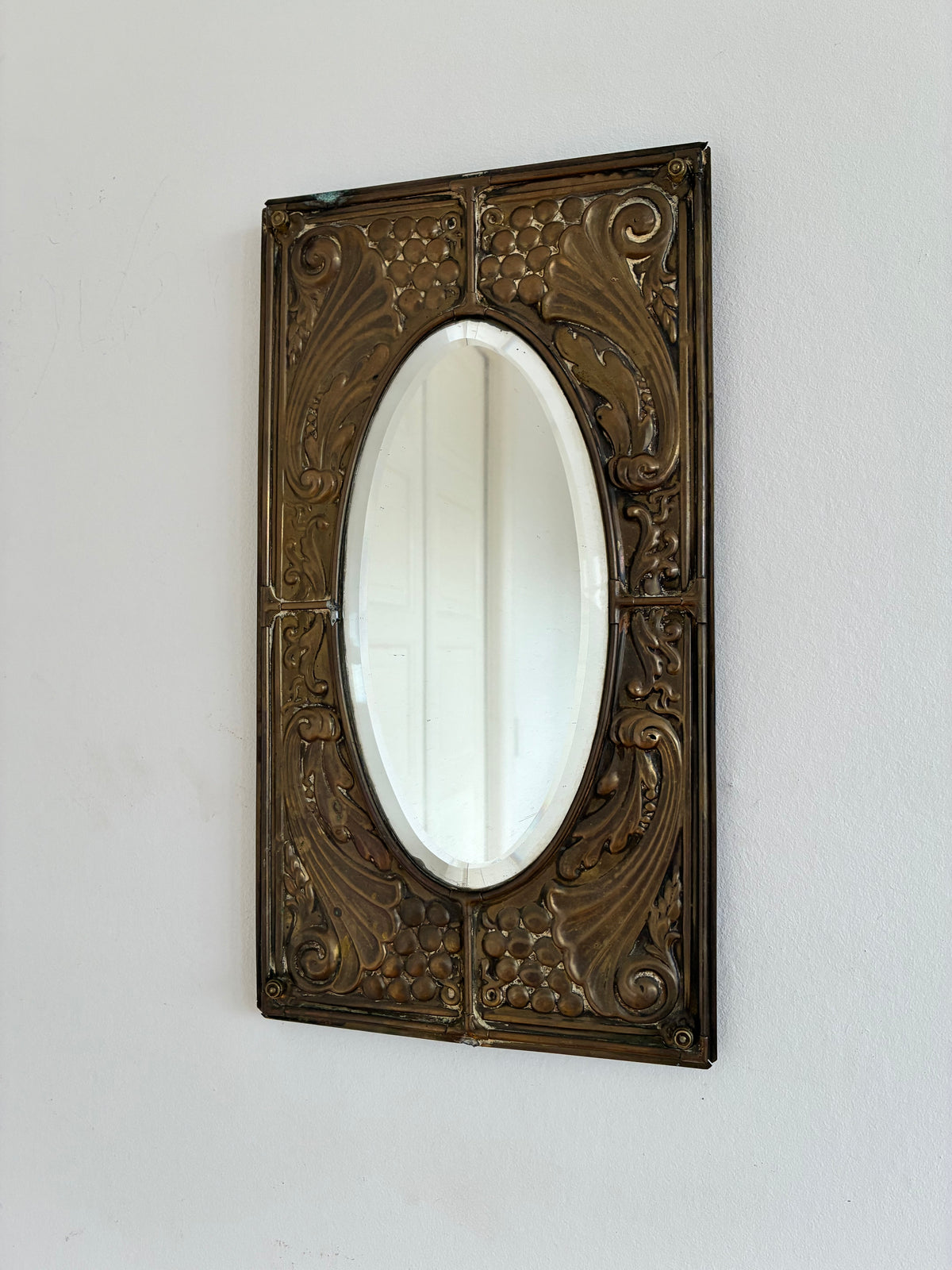 Pair of Antique German Jugendstil Brass Wall Mirrors, Early 20th Century