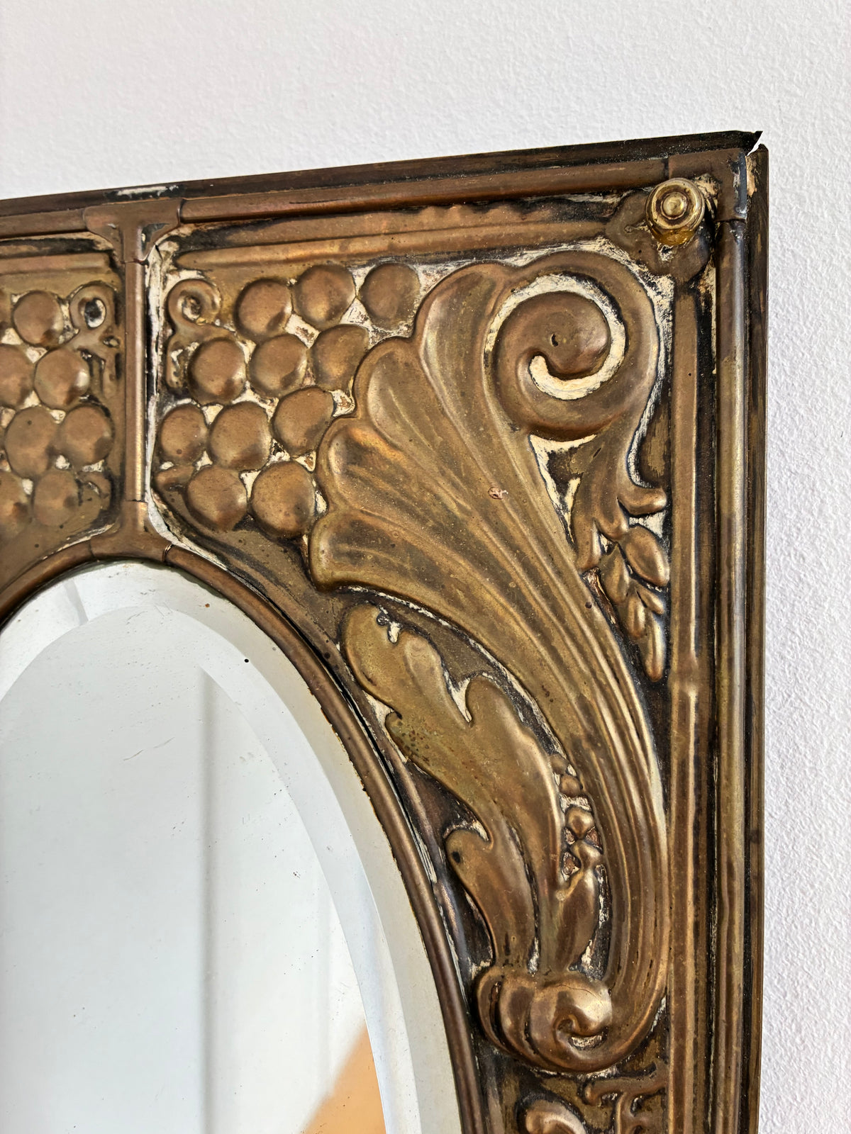 Pair of Antique German Jugendstil Brass Wall Mirrors, Early 20th Century