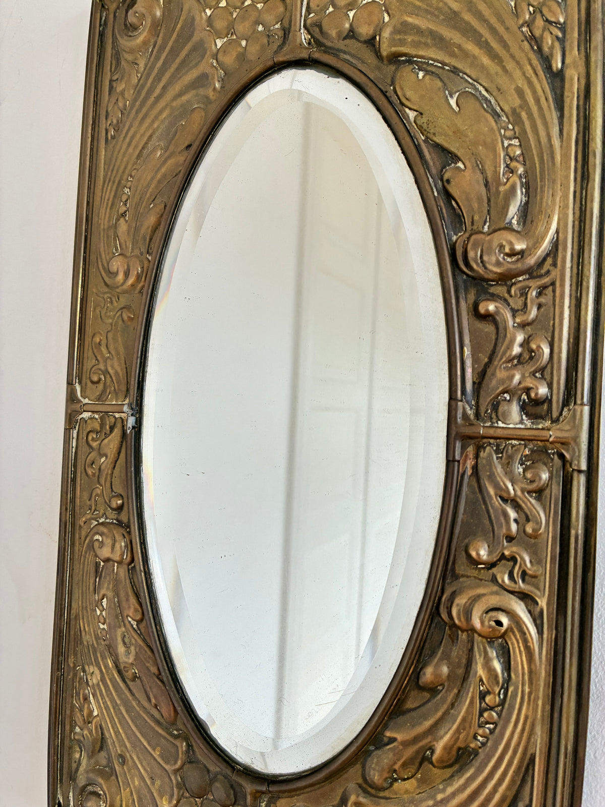 Pair of Antique German Jugendstil Brass Wall Mirrors, Early 20th Century