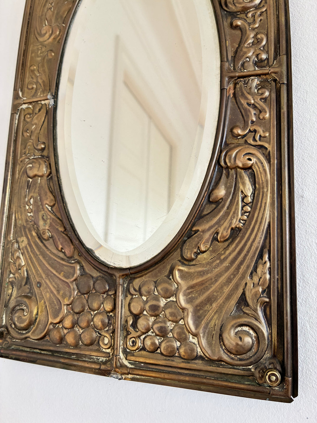 Pair of Antique German Jugendstil Brass Wall Mirrors, Early 20th Century