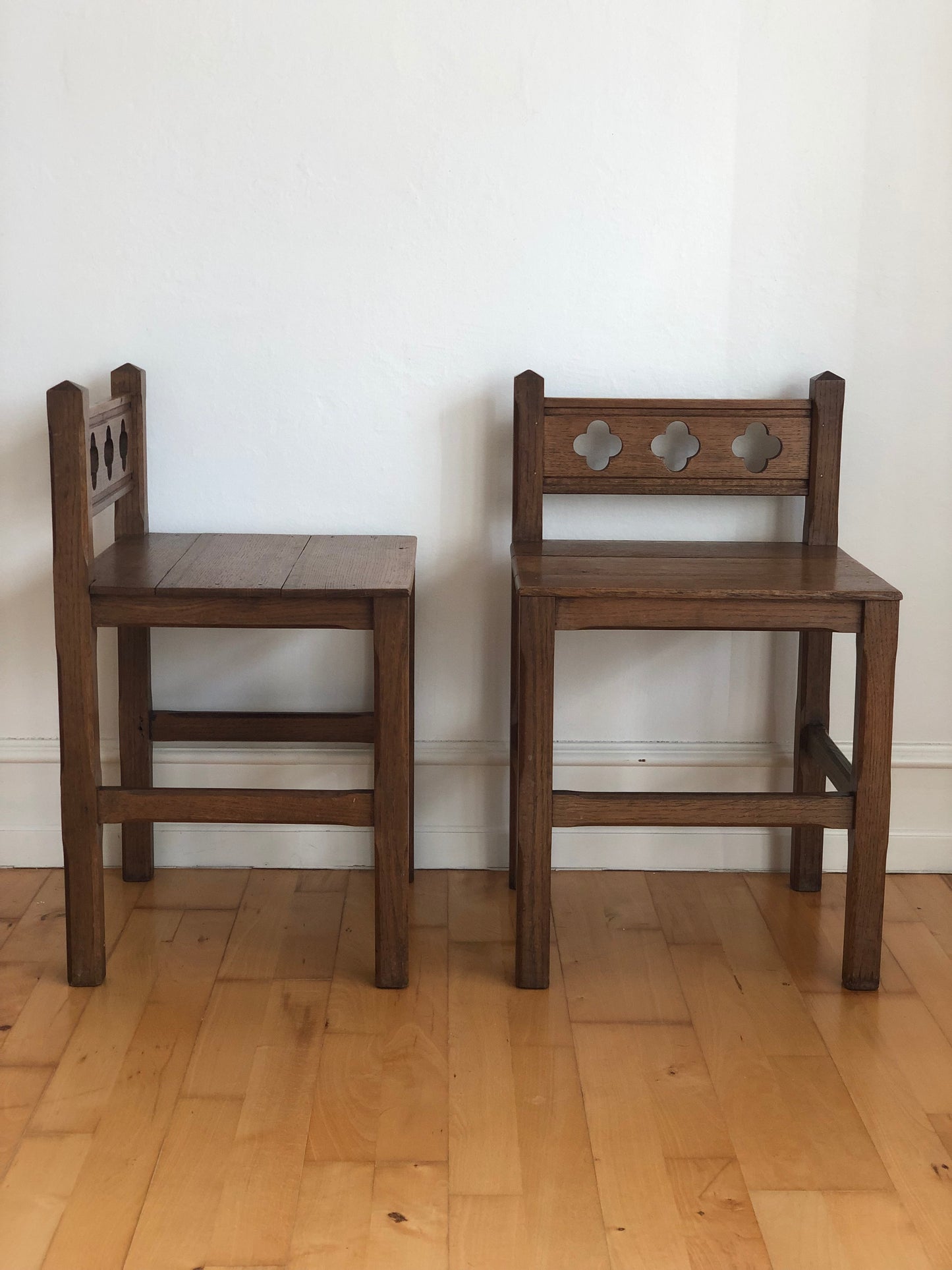 Pair of Early 20th Century Arts & Crafts Oak Hall Chairs