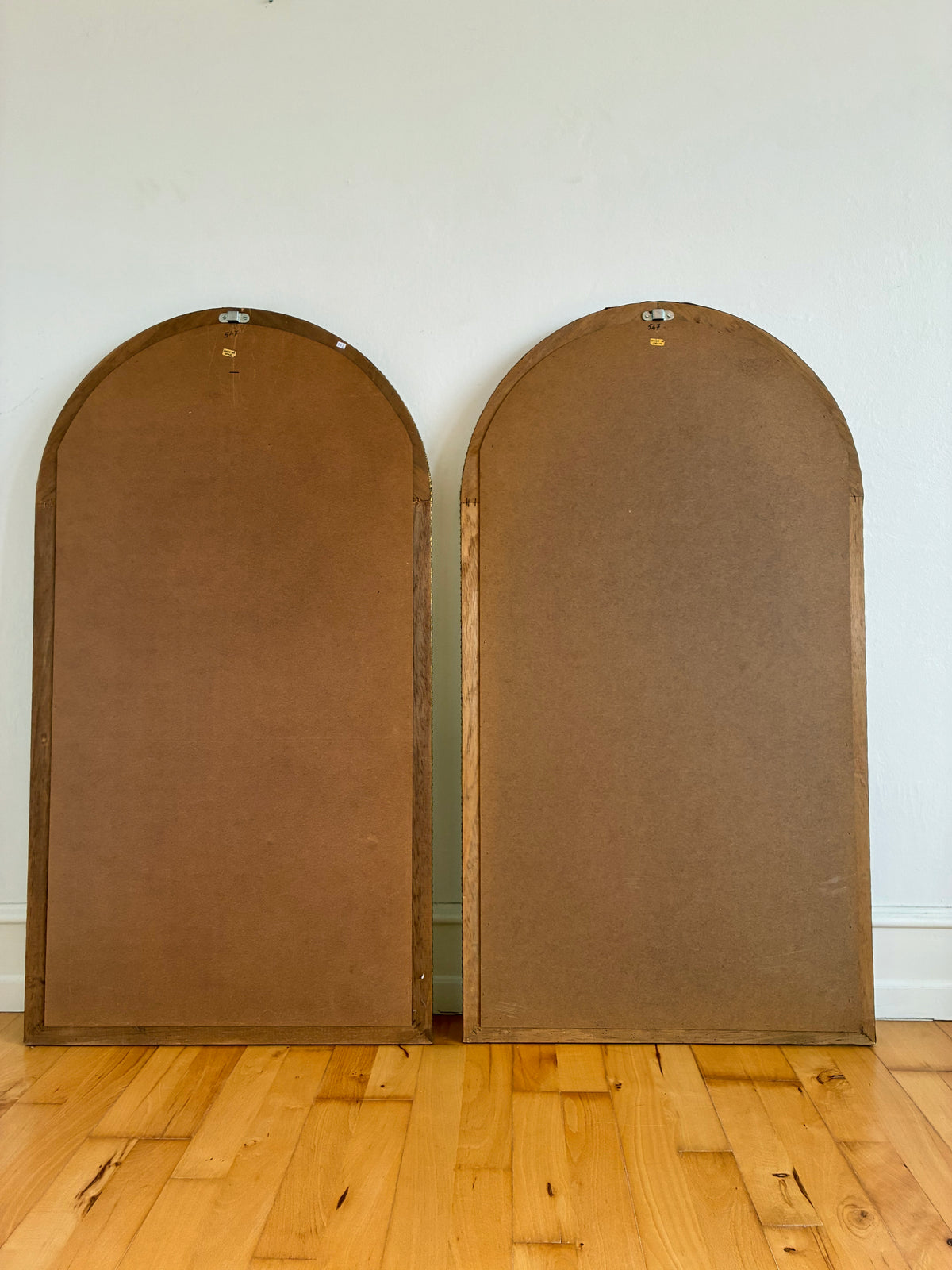Pair of Large Vintage Spanish Venetian-Style Wall Mirrors, Brass, 1980s Hollywood Regency