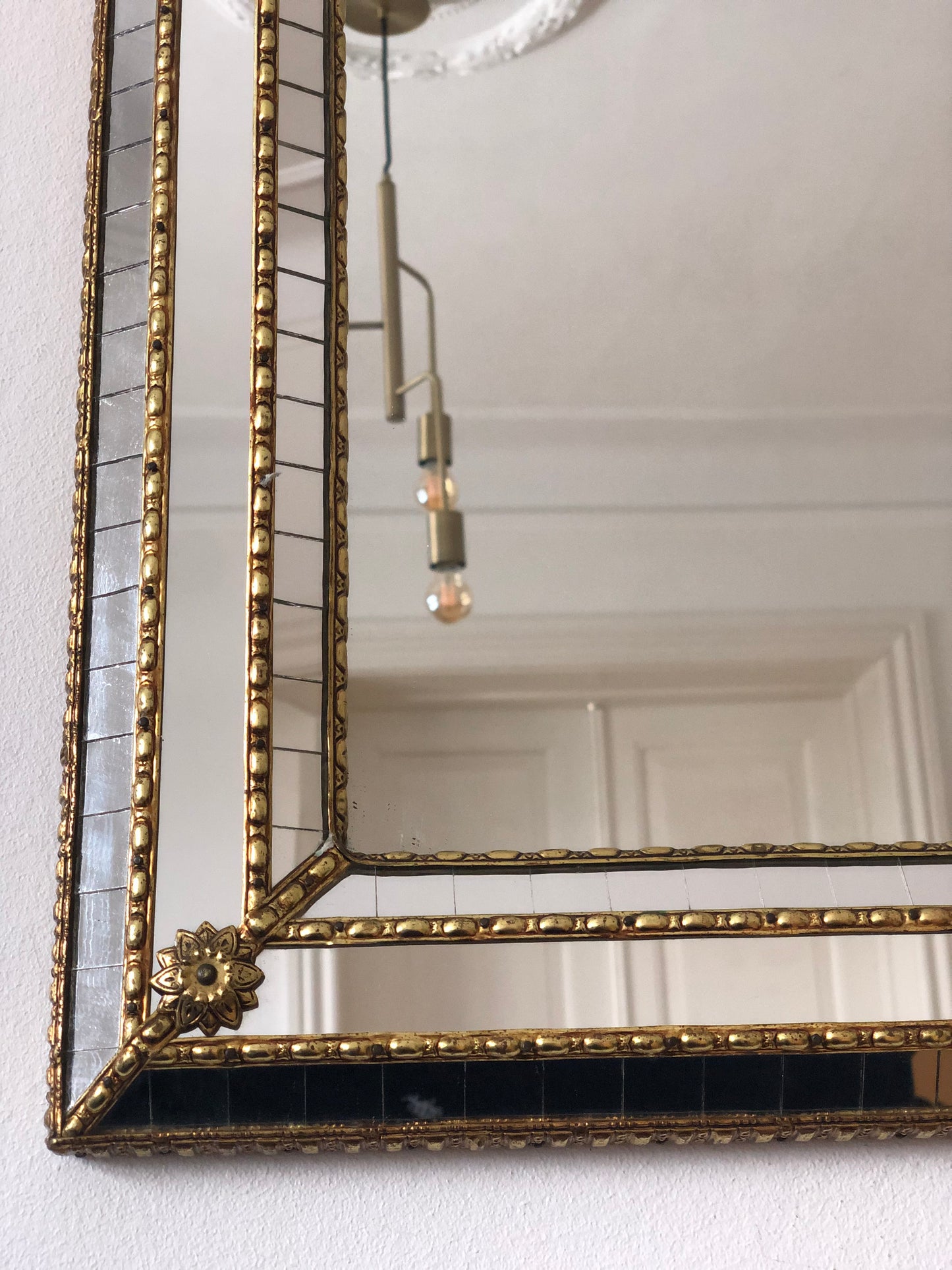 A Pair of Large Vintage Venetian Brass Mirrors – Gold Hollywood Regency, Spanish 1990s