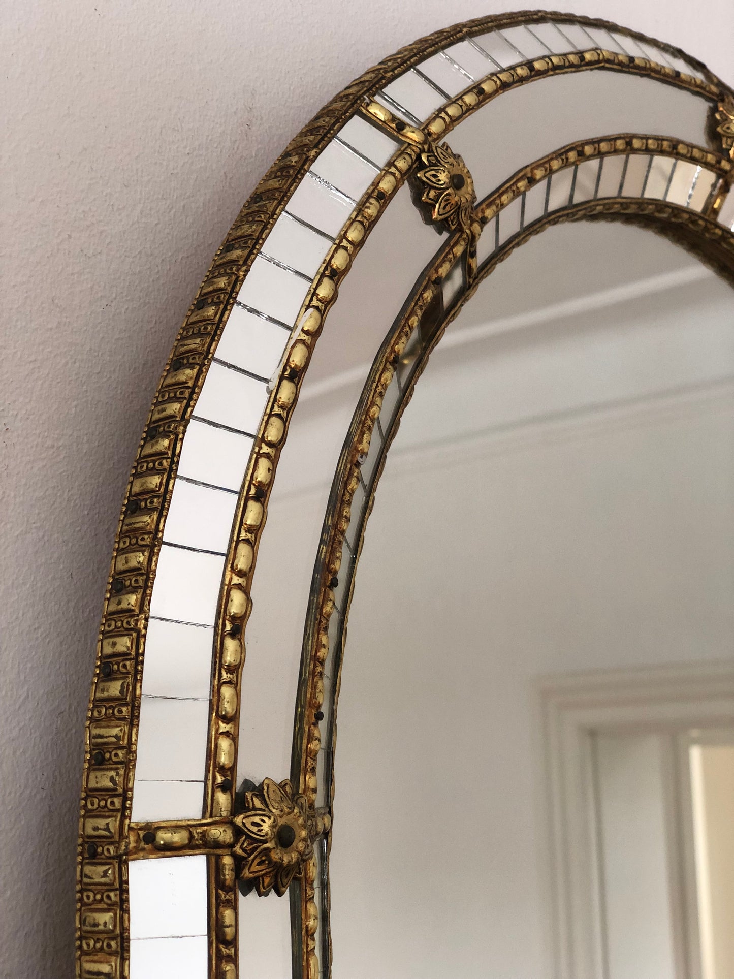 A Pair of Large Vintage Venetian Brass Mirrors – Gold Hollywood Regency, Spanish 1990s