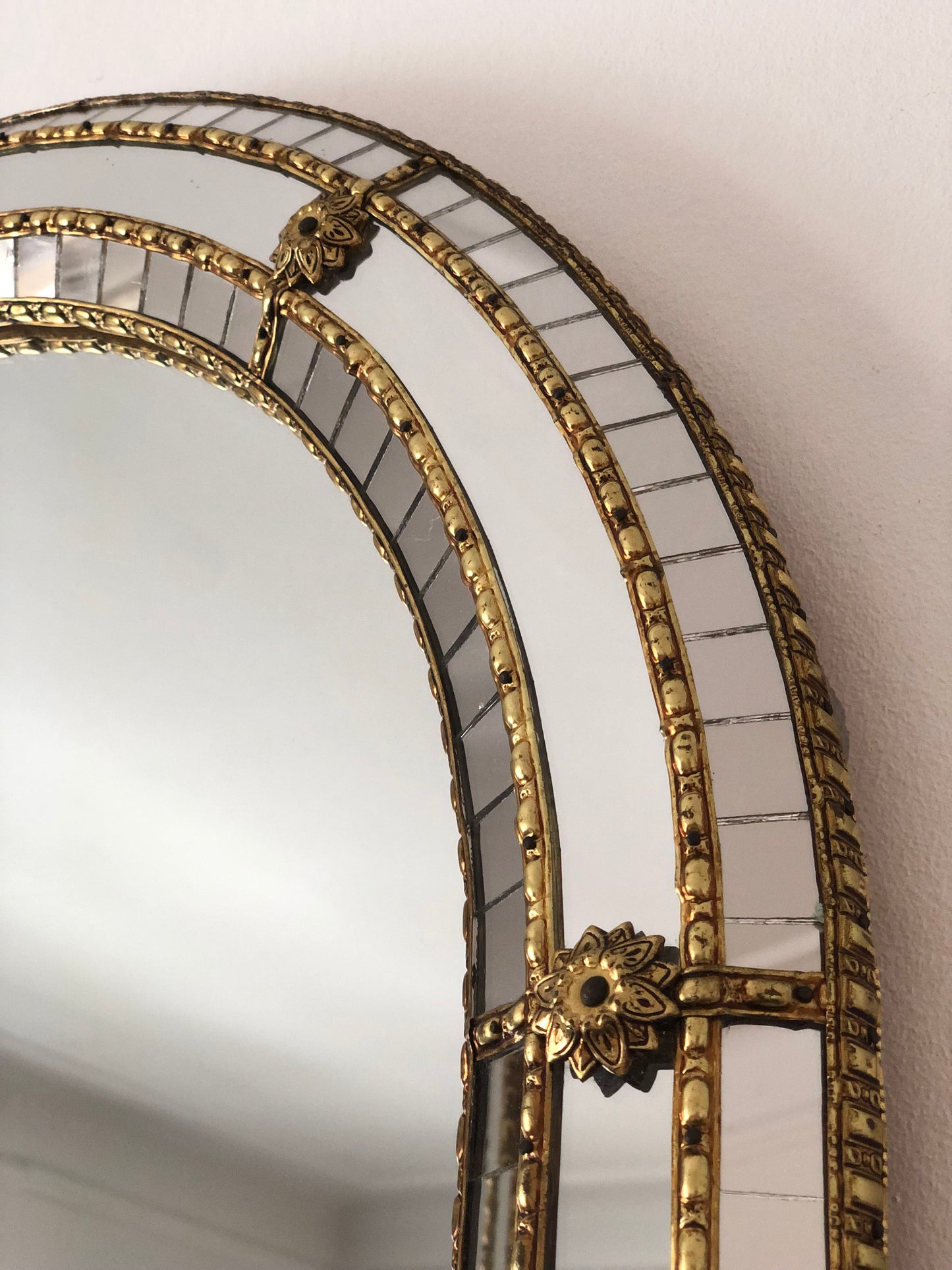 A Pair of Large Vintage Venetian Brass Mirrors – Gold Hollywood Regency, Spanish 1990s