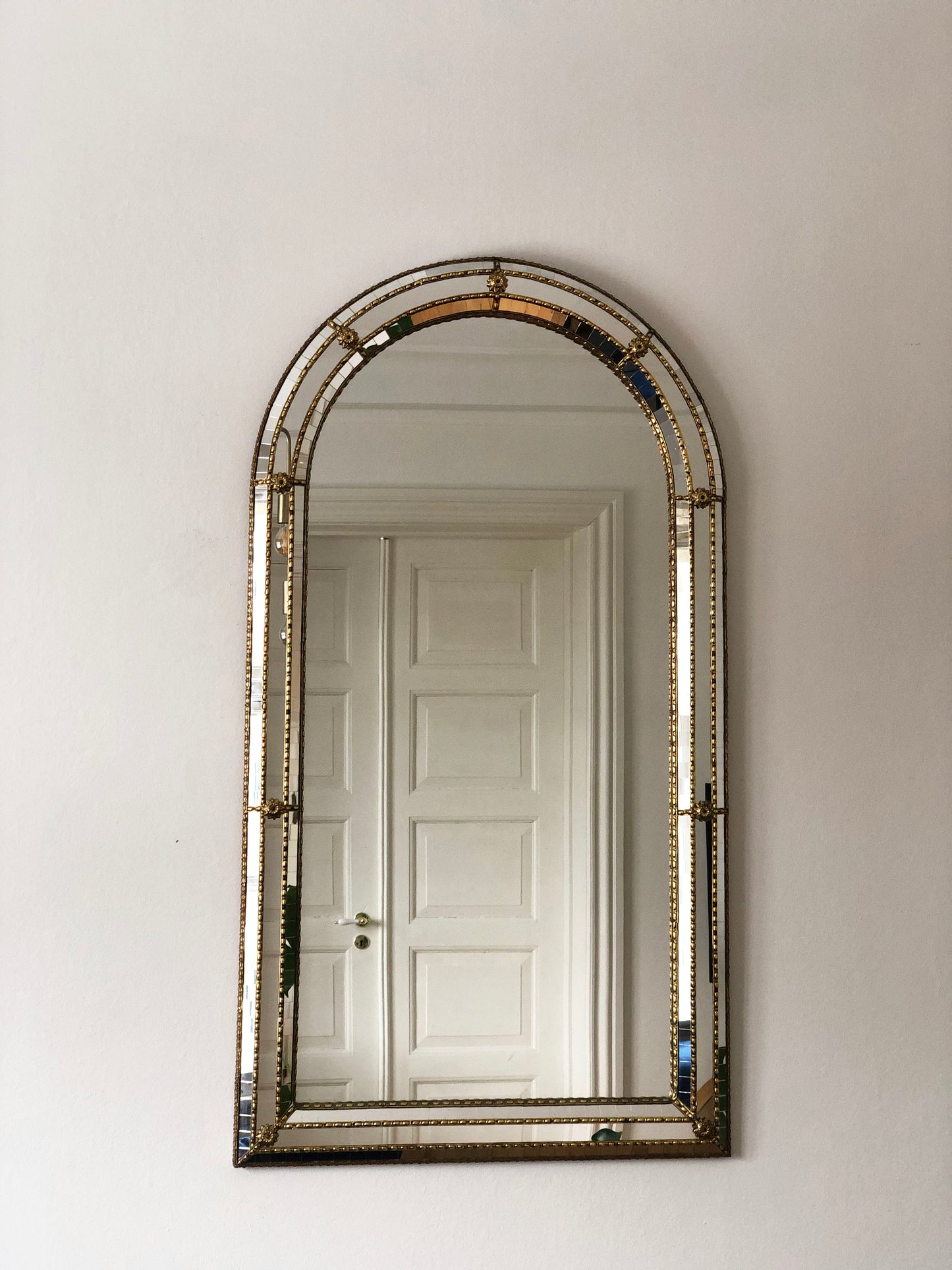 A Pair of Large Vintage Venetian Brass Mirrors – Gold Hollywood Regency, Spanish 1990s