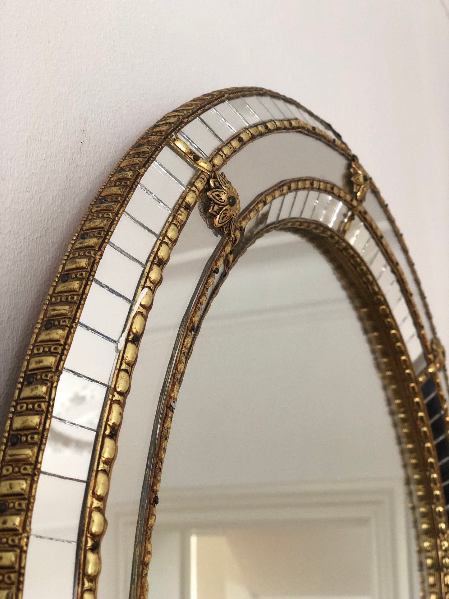 A Pair of Large Vintage Venetian Brass Mirrors – Gold Hollywood Regency, Spanish 1990s