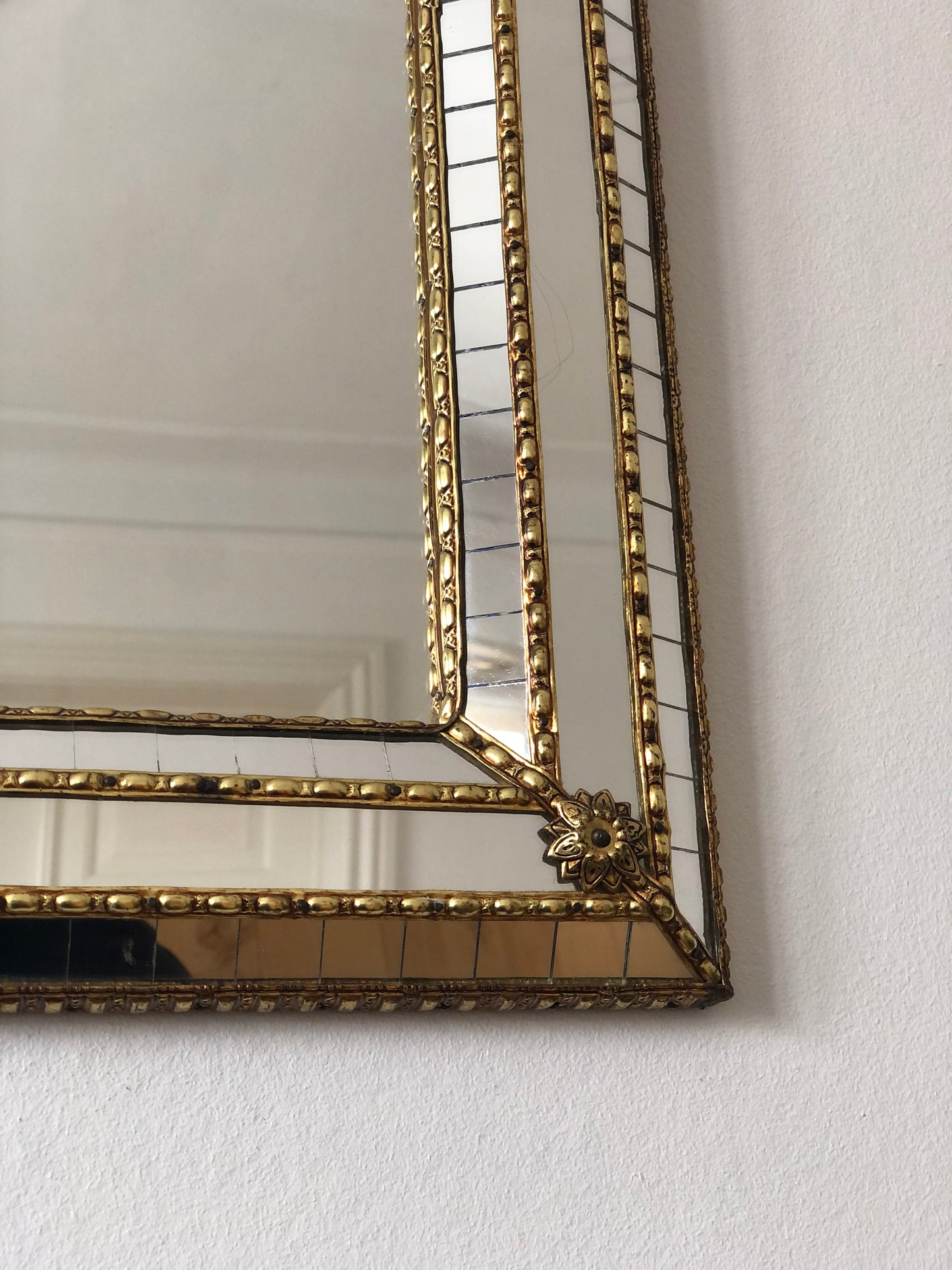 A Pair of Large Vintage Venetian Brass Mirrors – Gold Hollywood Regency, Spanish 1990s