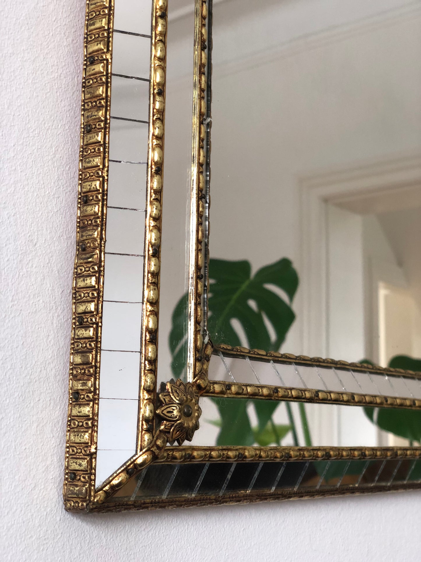 A Pair of Large Vintage Venetian Brass Mirrors – Gold Hollywood Regency, Spanish 1990s