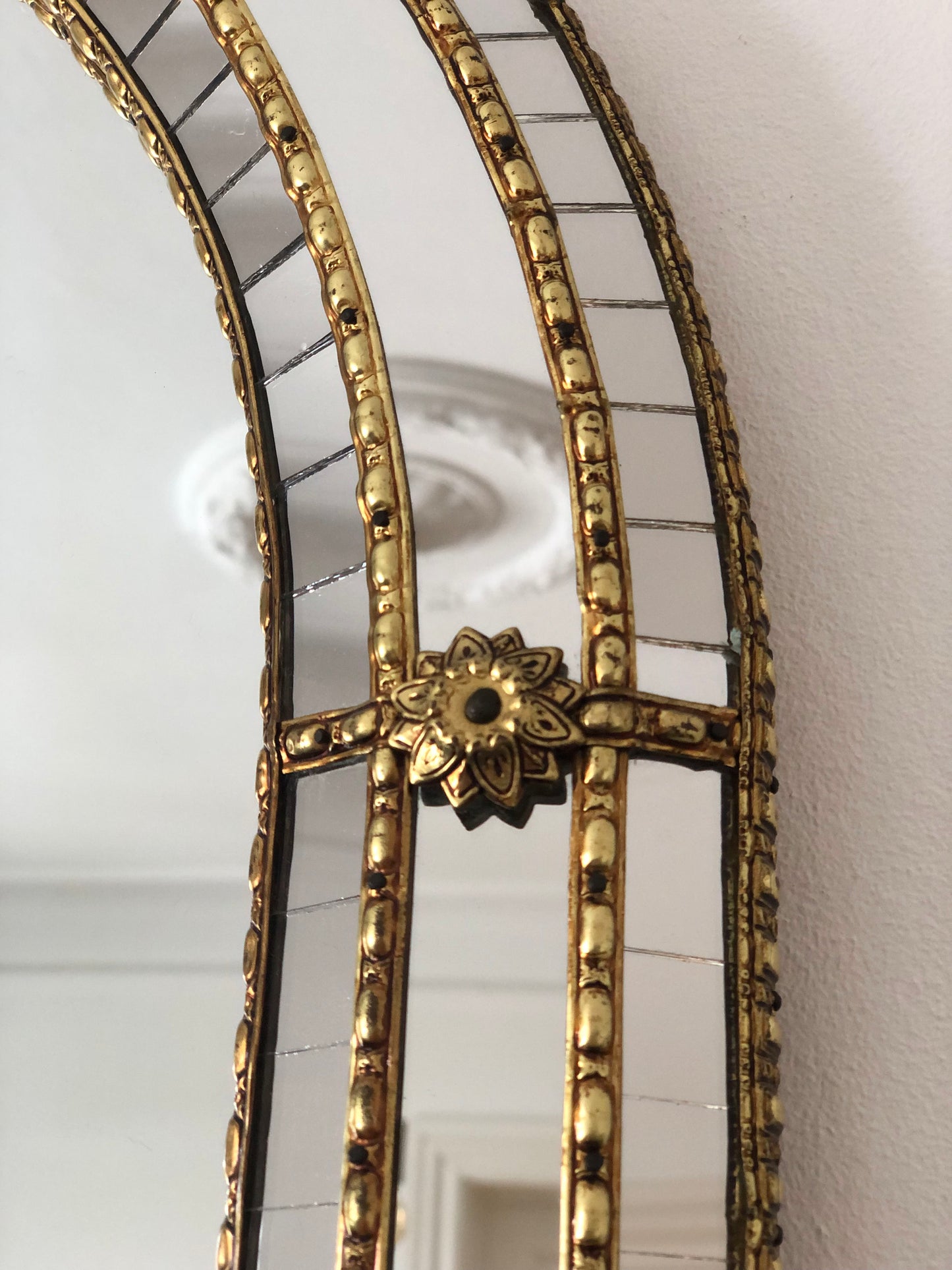 A Pair of Large Vintage Venetian Brass Mirrors – Gold Hollywood Regency, Spanish 1990s