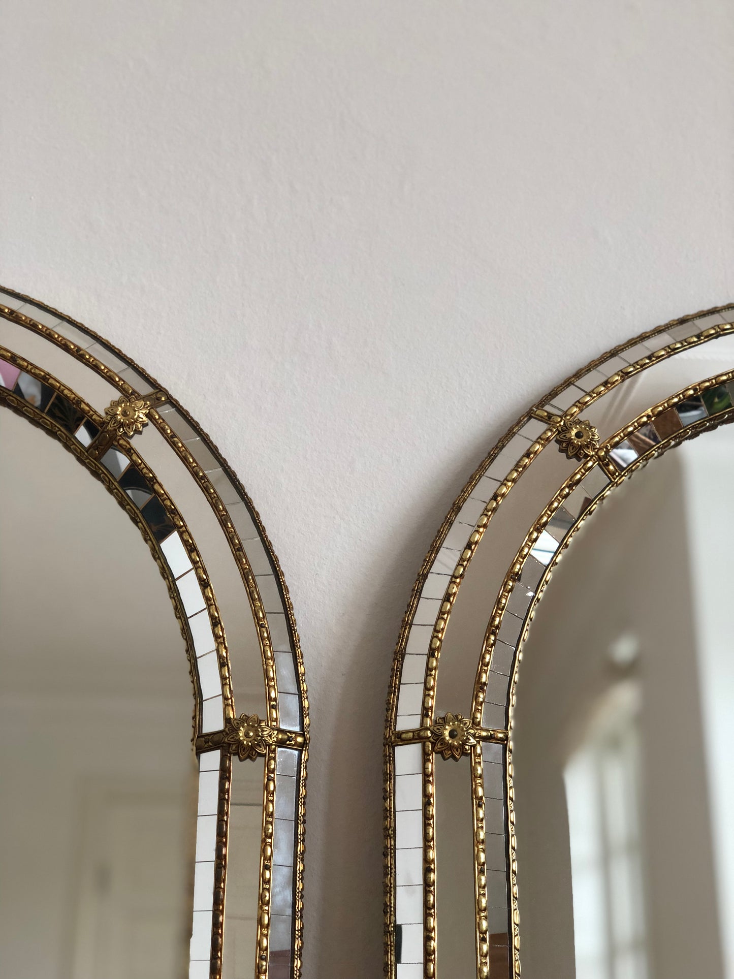 A Pair of Large Vintage Venetian Brass Mirrors – Gold Hollywood Regency, Spanish 1990s