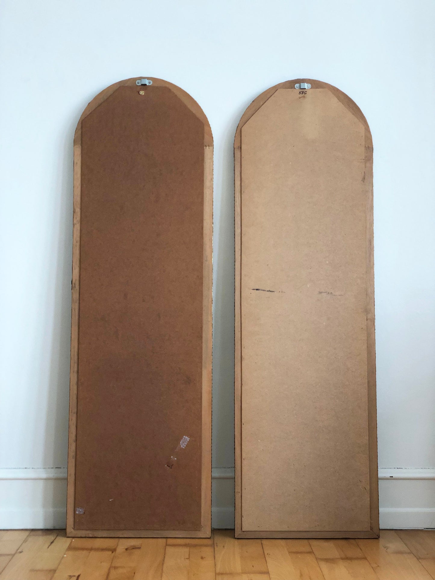 Pair of Large Vintage Venetian Full Length Brass Mirrors – Gold Hollywood Regency, Spanish 1990s