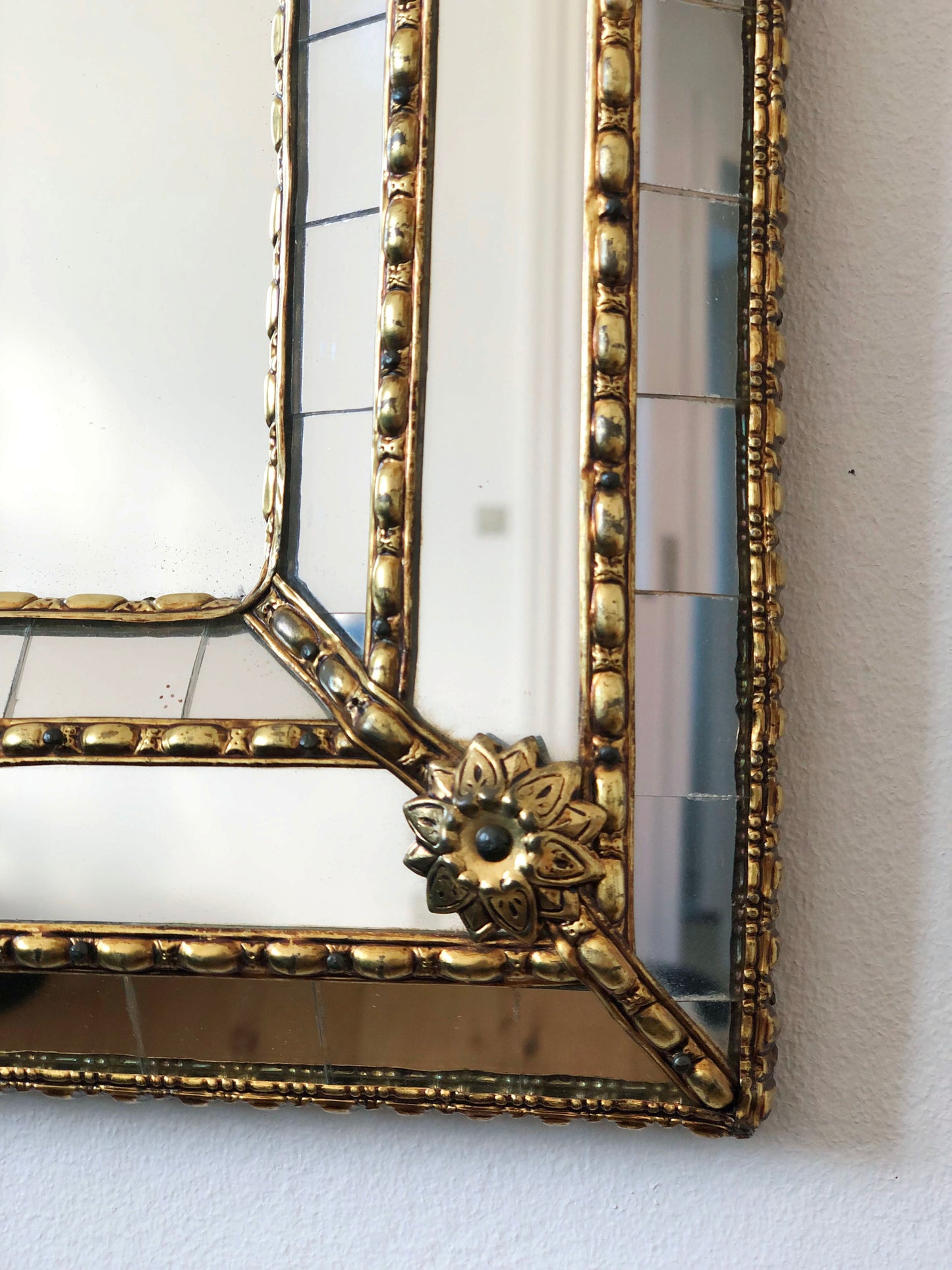 Pair of Large Vintage Venetian Full Length Brass Mirrors – Gold Hollywood Regency, Spanish 1990s