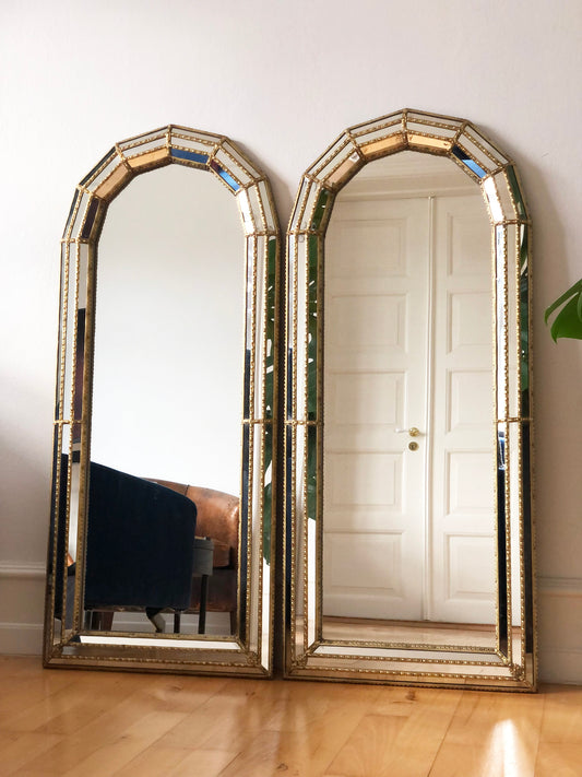 Pair of Large Vintage Venetian Full Length Hollywood Regency Mirror in Gold Spain 1990s