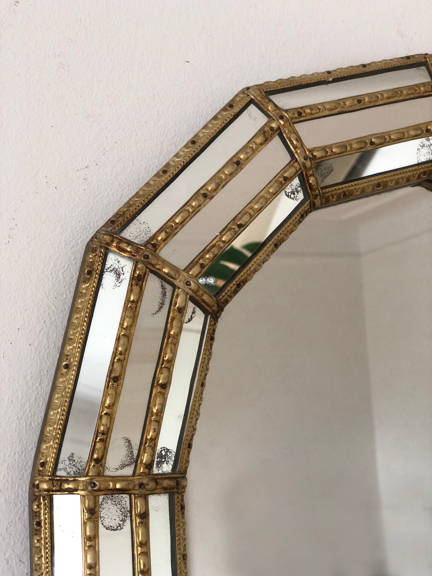 Large Vintage Venetian Full Length Brass Mirror – Gold Hollywood Regency, Spanish 1990s
