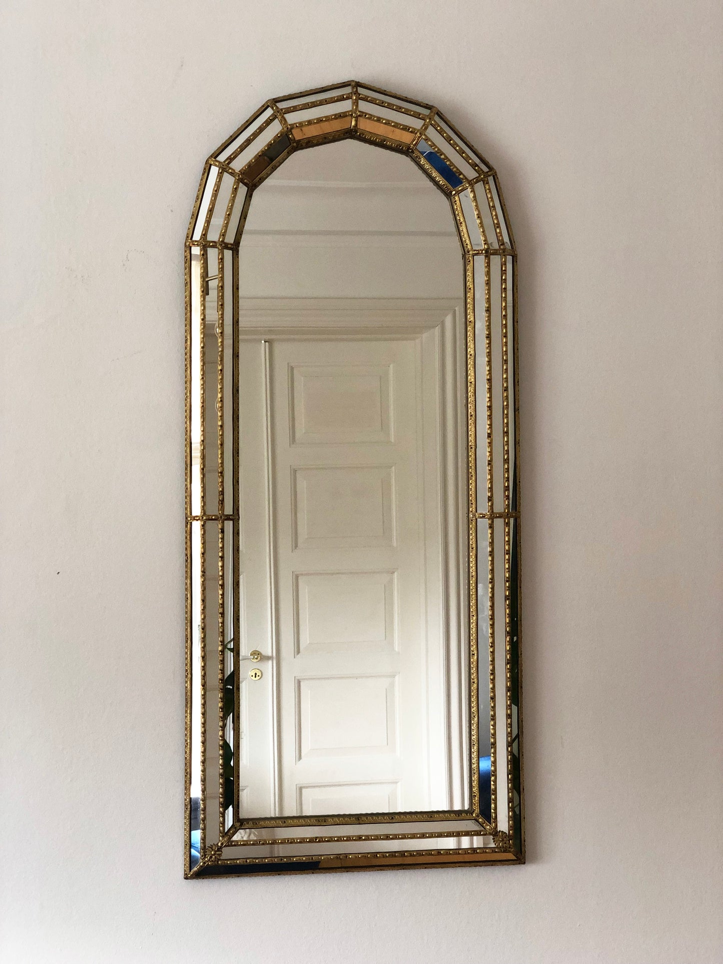 Pair of Large Vintage Venetian Full Length Hollywood Regency Mirror in Gold Spain 1990s