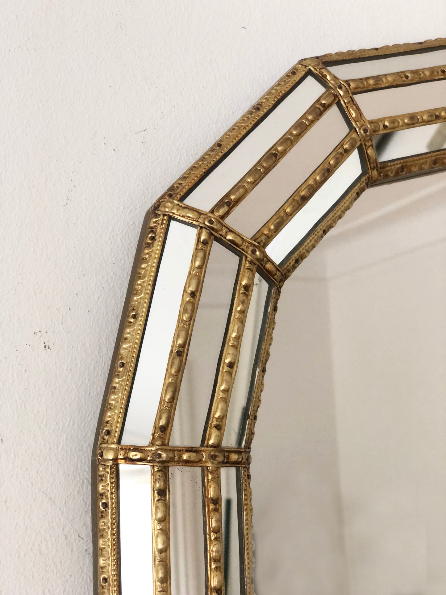 Large Vintage Venetian Full Length Brass Mirror – Gold Hollywood Regency, Spanish 1990s