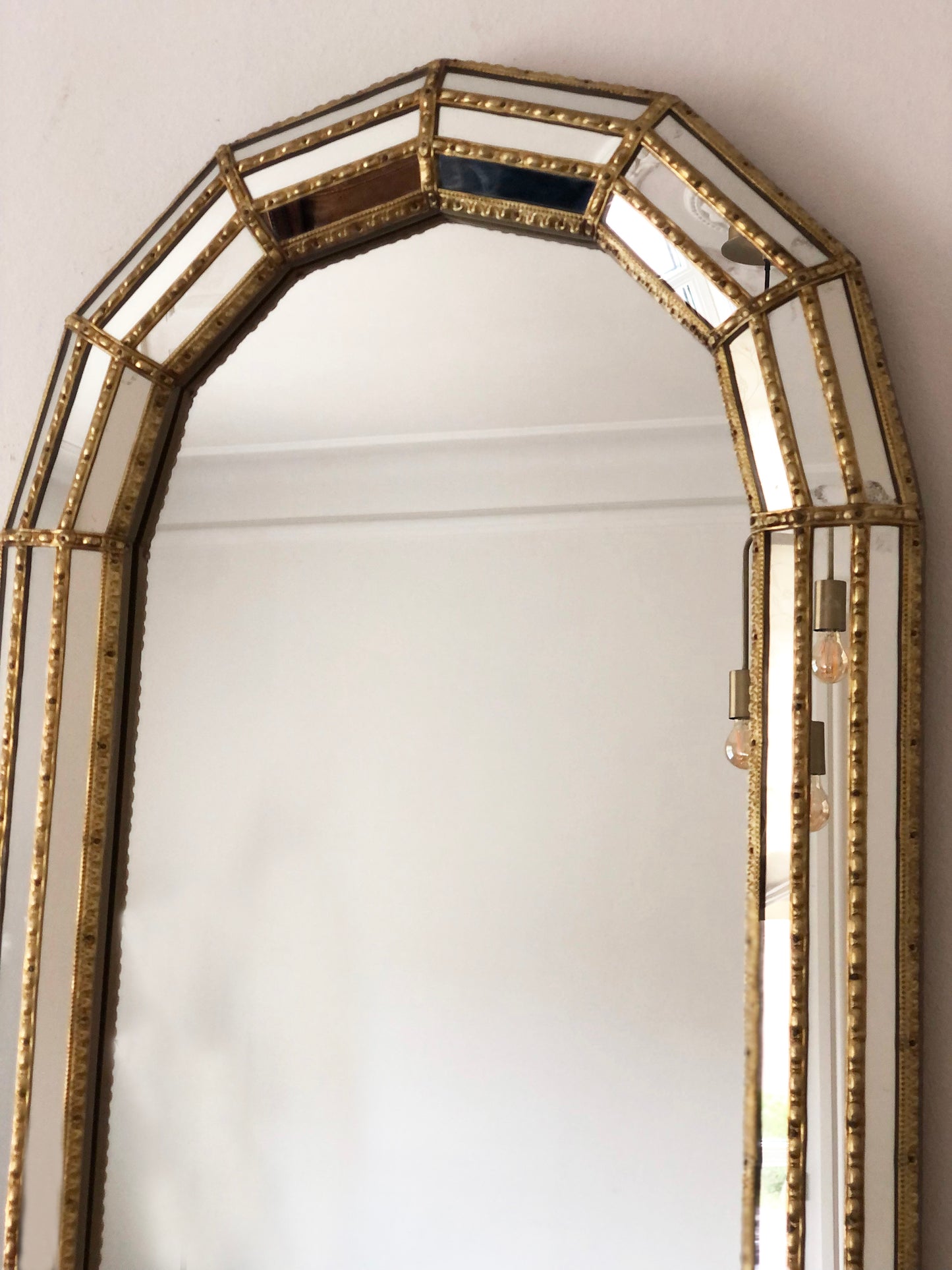 Large Vintage Venetian Full Length Brass Mirror – Gold Hollywood Regency, Spanish 1990s