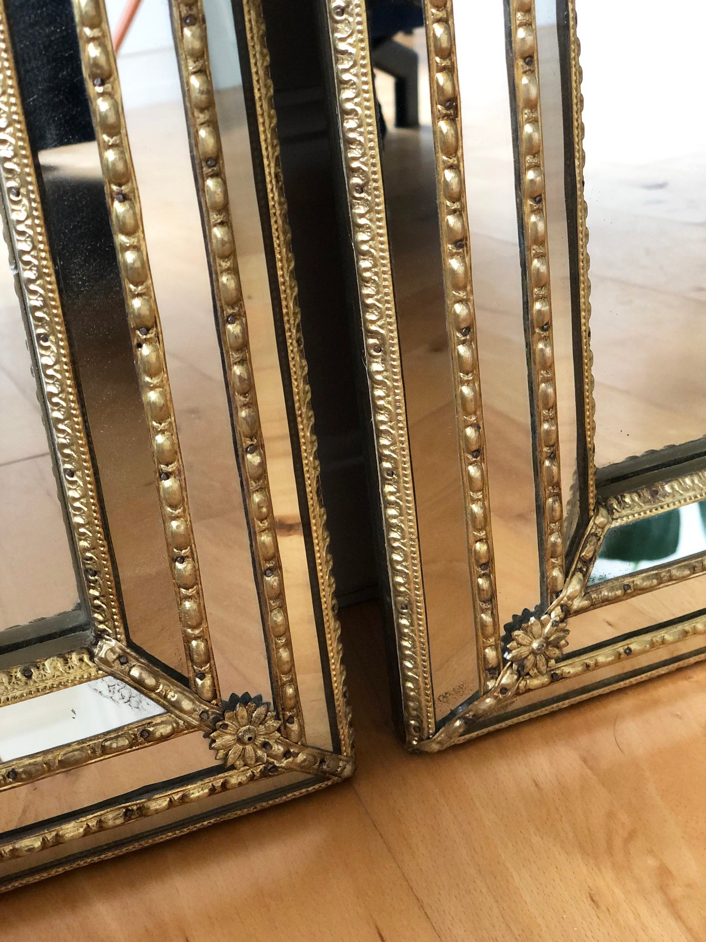 Pair of Large Vintage Venetian Full Length Hollywood Regency Mirror in Gold Spain 1990s