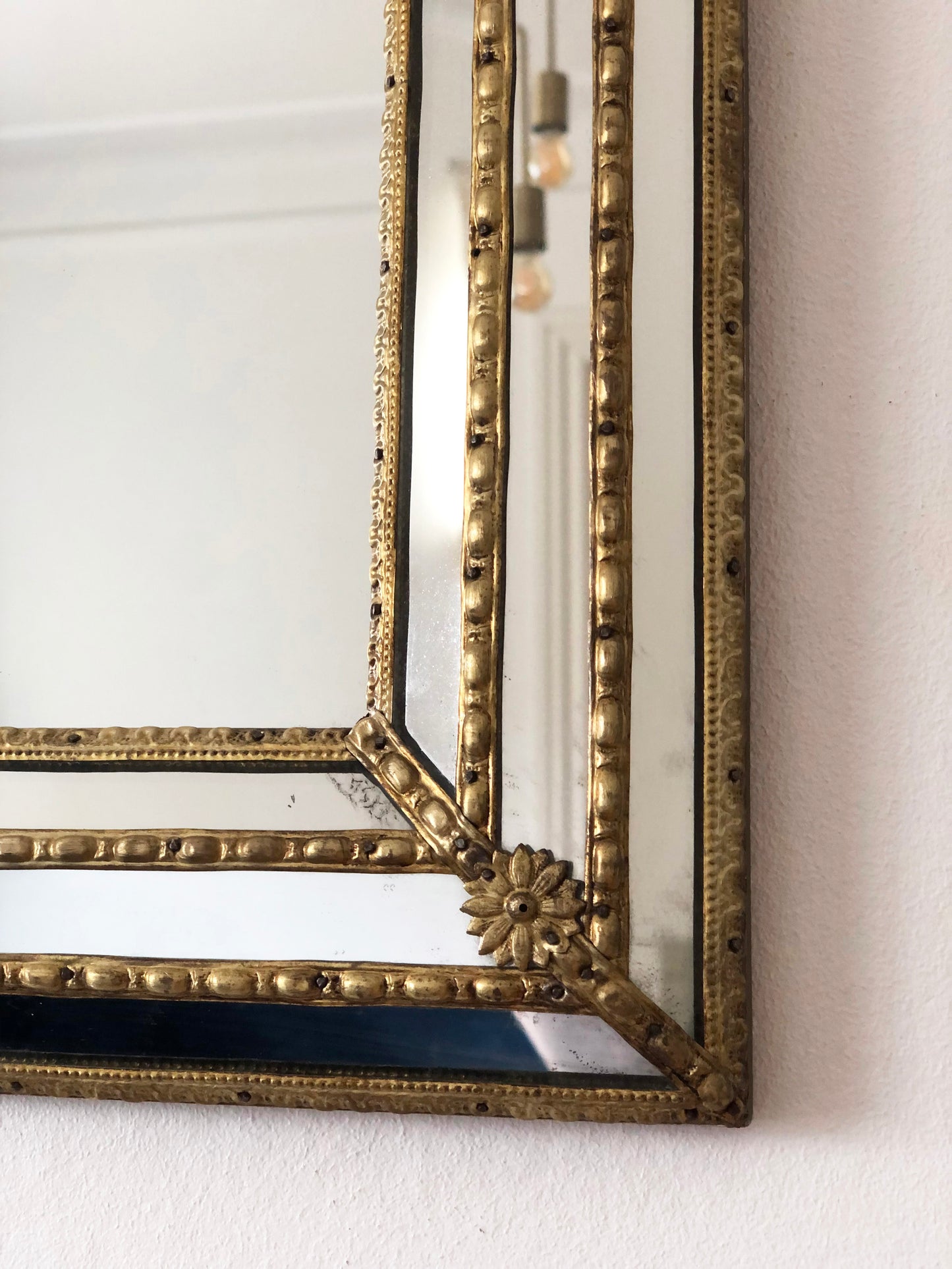 Large Vintage Venetian Full Length Brass Mirror – Gold Hollywood Regency, Spanish 1990s
