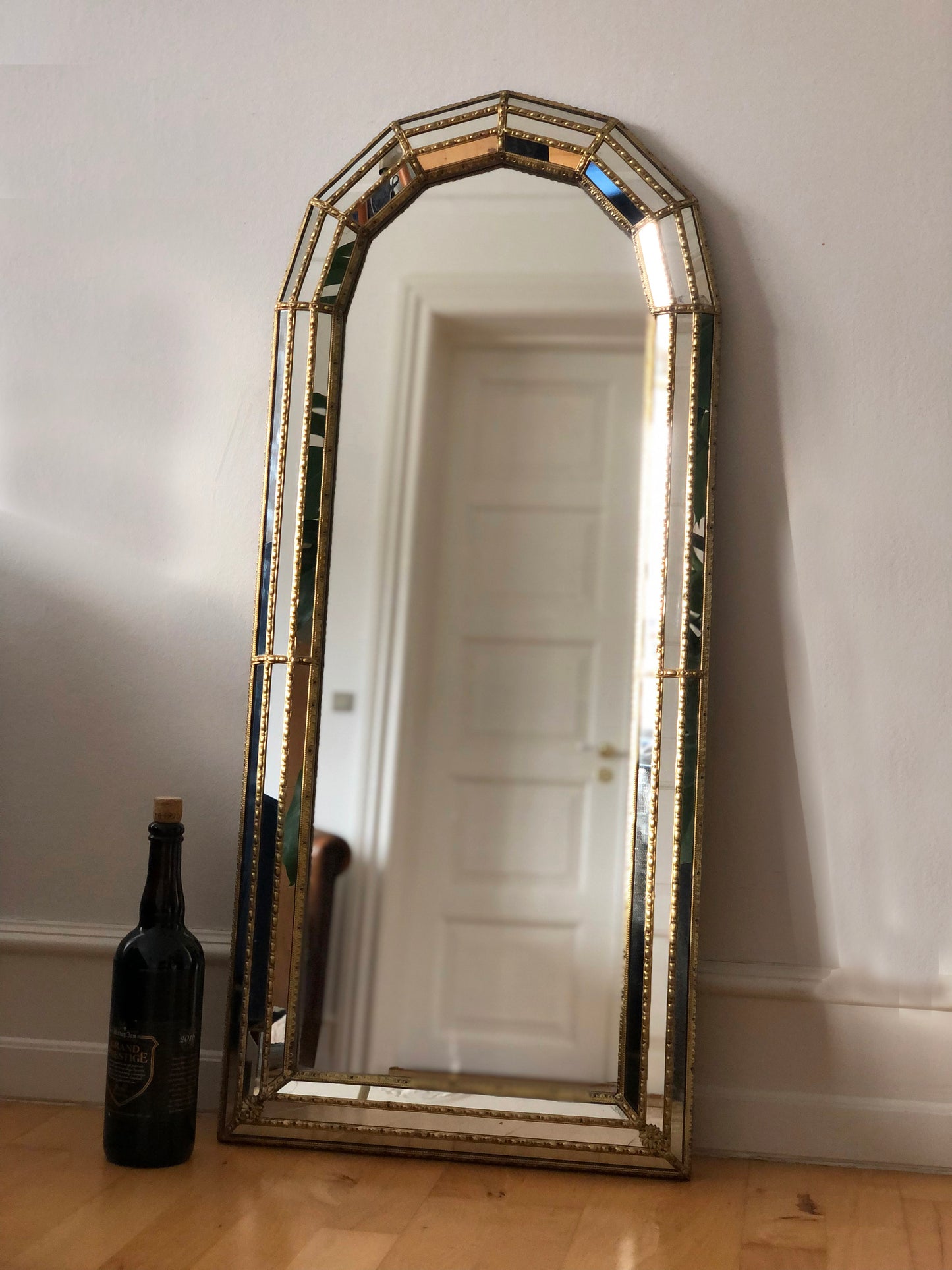 Pair of Large Vintage Venetian Full Length Hollywood Regency Mirror in Gold Spain 1990s