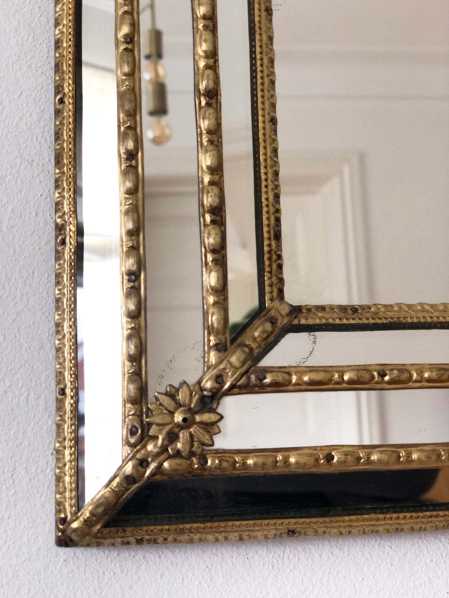 Large Vintage Venetian Full Length Brass Mirror – Gold Hollywood Regency, Spanish 1990s