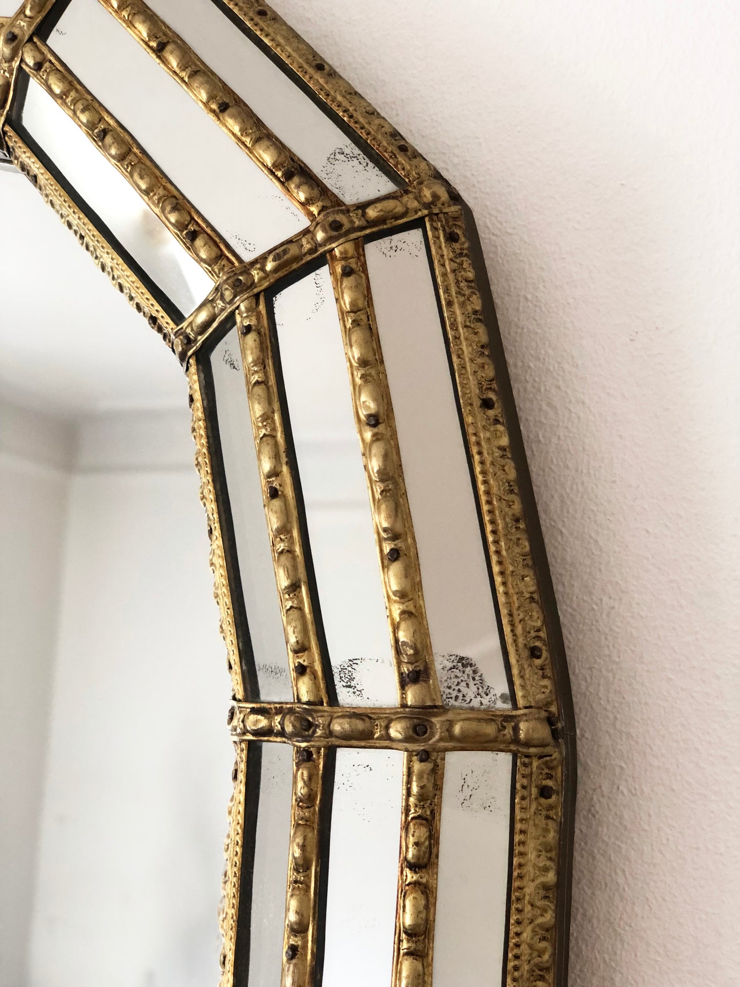 Large Vintage Venetian Full Length Brass Mirror – Gold Hollywood Regency, Spanish 1990s