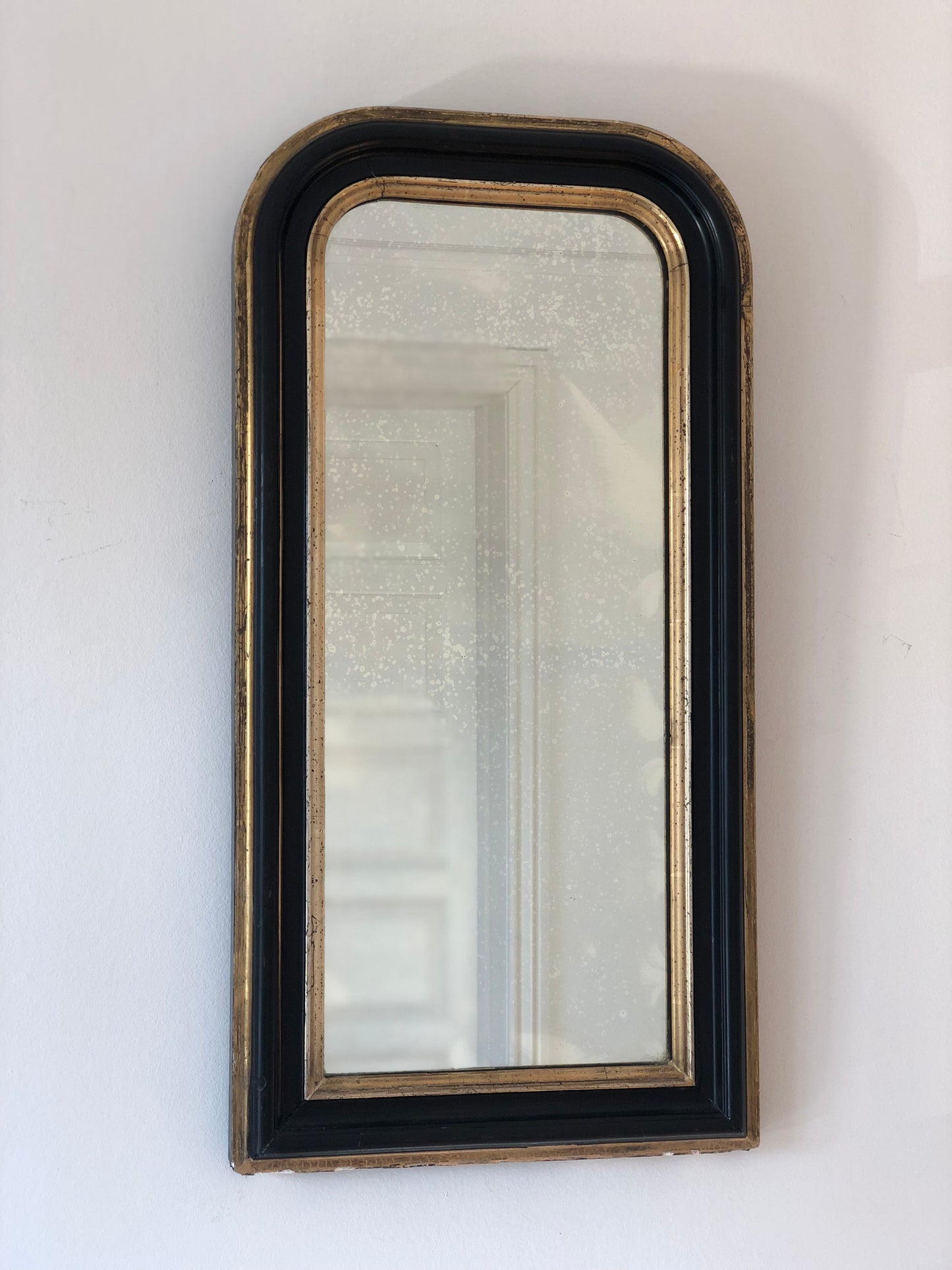 Pair of Antique Louis Philippe Full Length Mirrors in Black and Gold France Late 19th Century