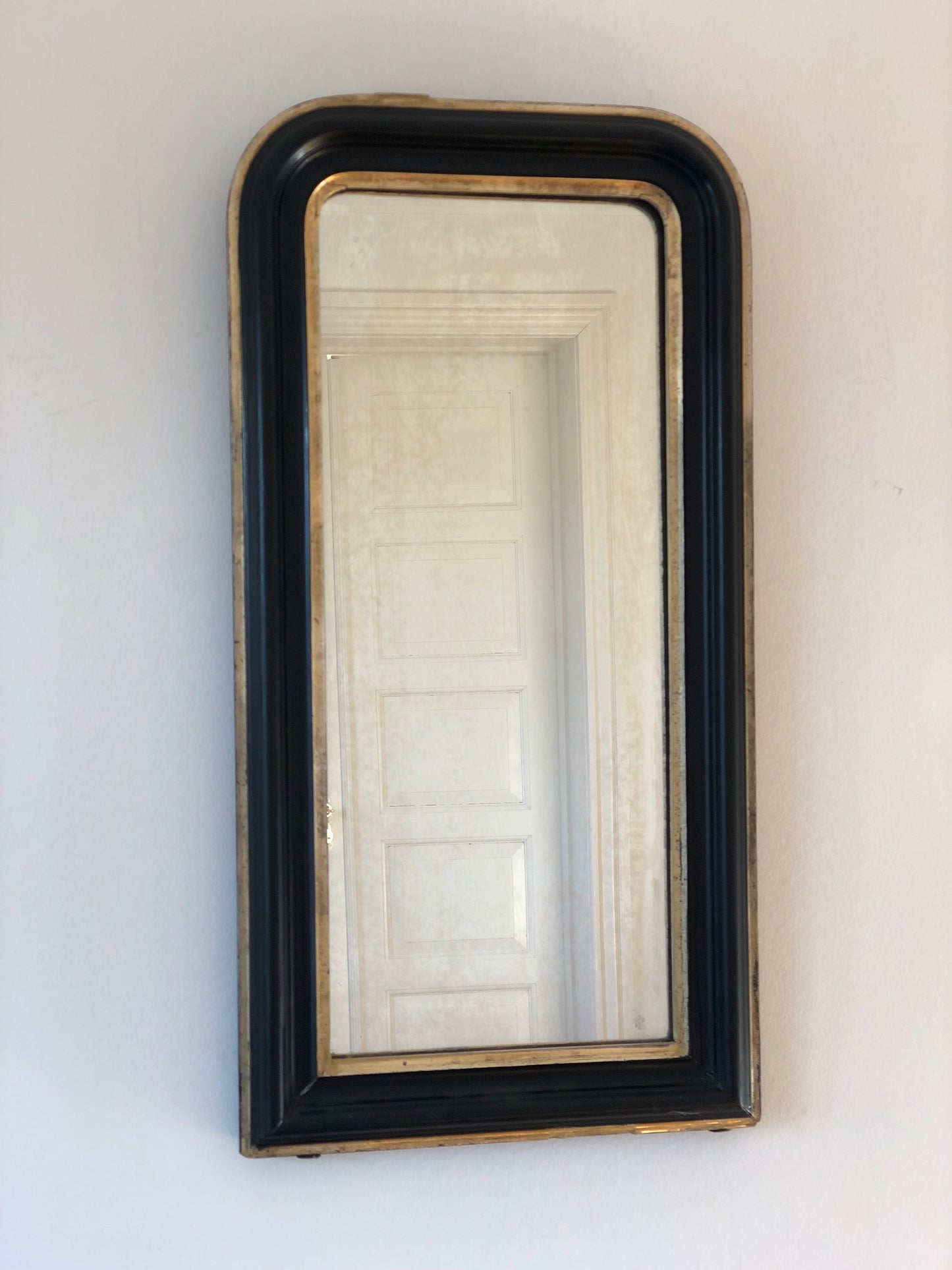 Pair of Antique Louis Philippe Full Length Mirrors in Black and Gold France Late 19th Century