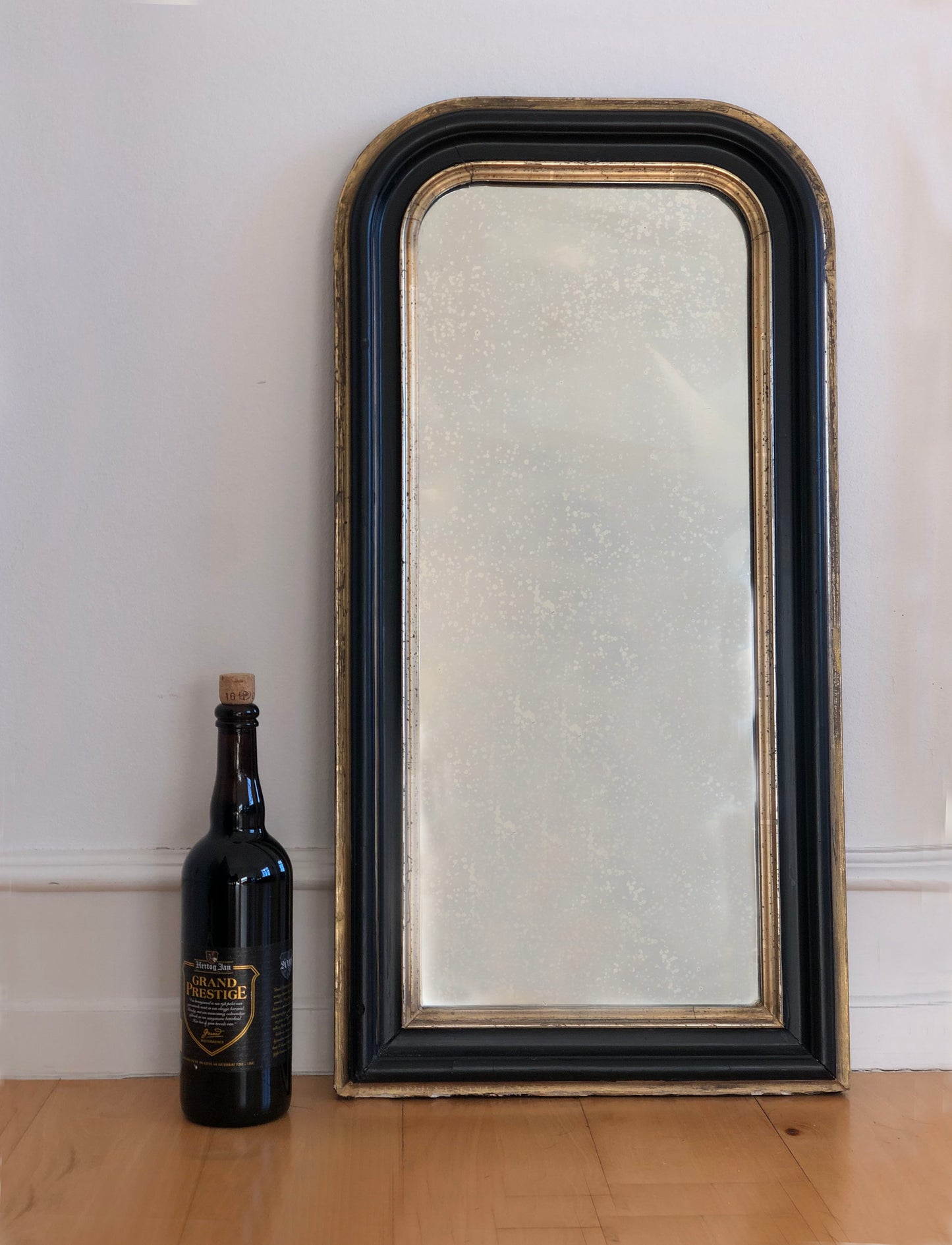 Pair of Antique Louis Philippe Full Length Mirrors in Black and Gold France Late 19th Century