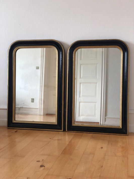 Pair of Large Antique Louis Philippe Mirrors in Black and Gold France Late 19th Century