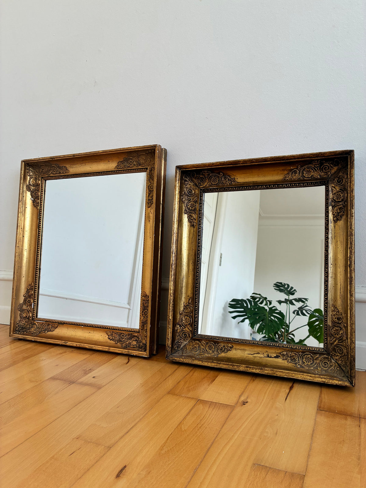 Pair of Antique French Giltwood Wall Mirrors, Late 19th Century