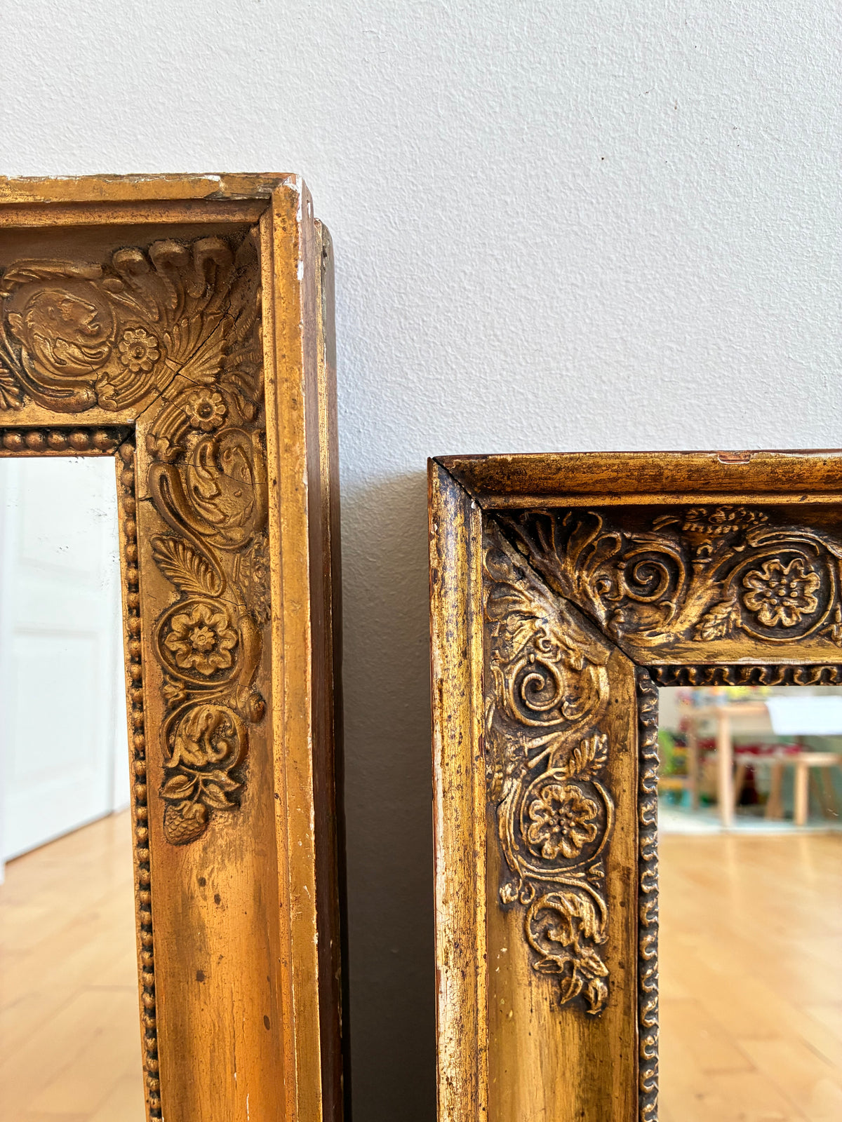Pair of Antique French Giltwood Wall Mirrors, Late 19th Century
