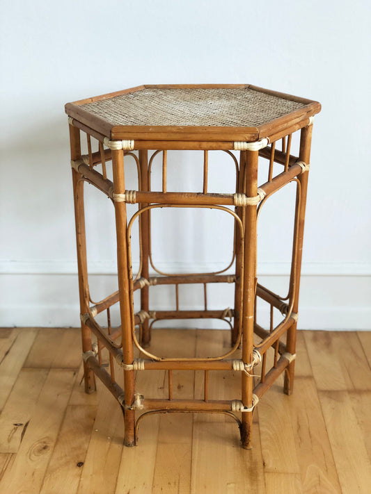 Vintage Bamboo Boho Plant Stand or Side Table, 1970s