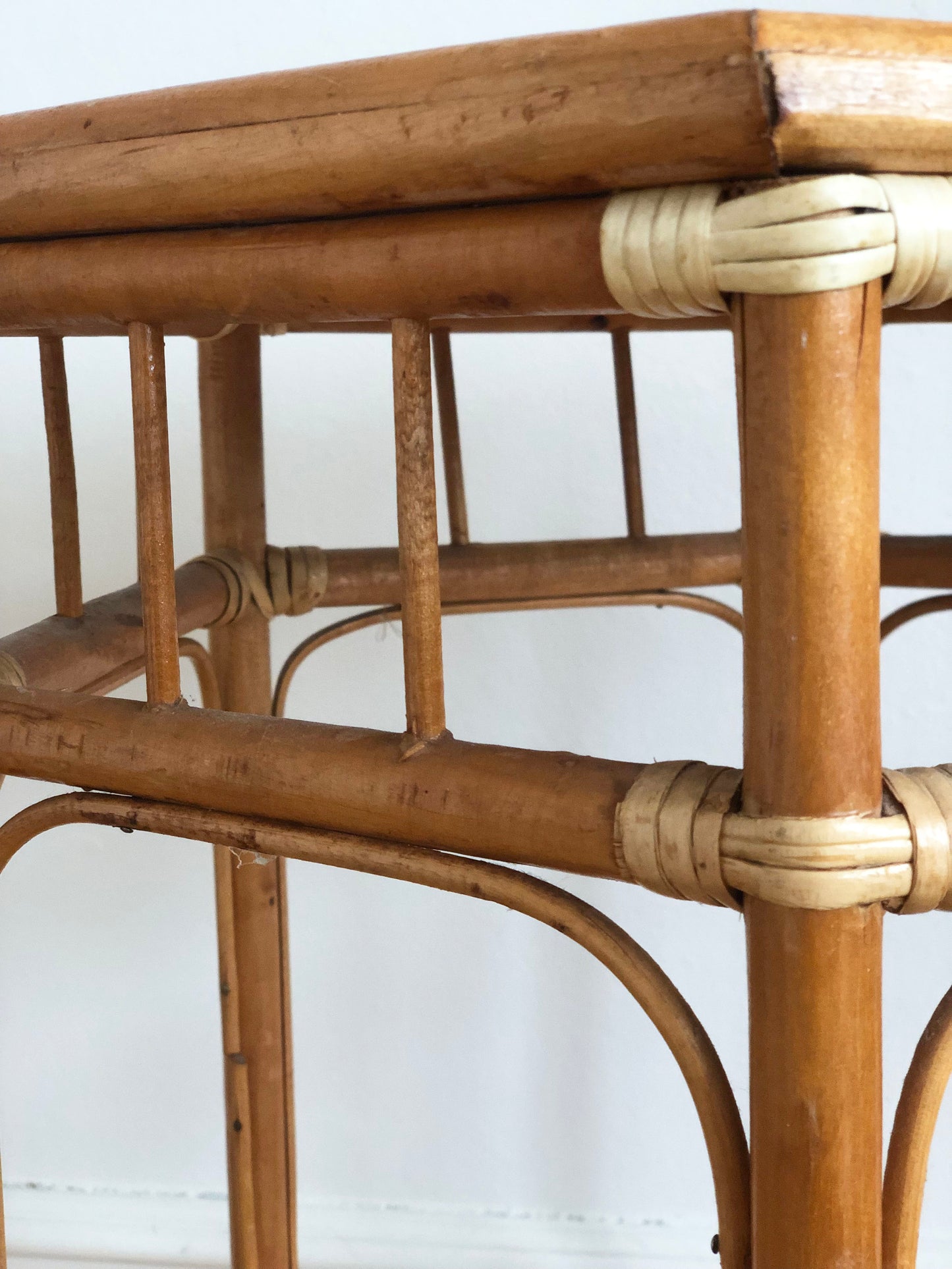 Vintage Bamboo Boho Plant Stand or Side Table, 1970s