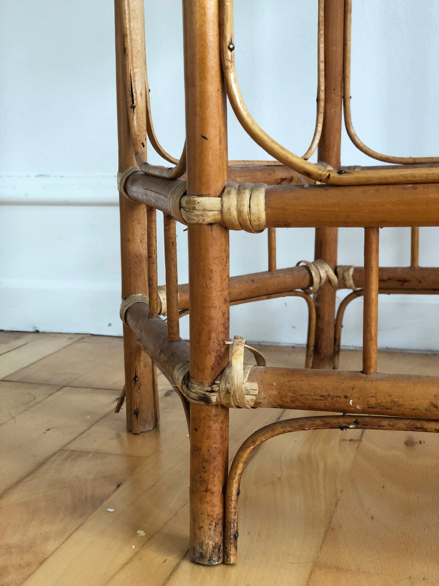 Vintage Bamboo Boho Plant Stand or Side Table, 1970s