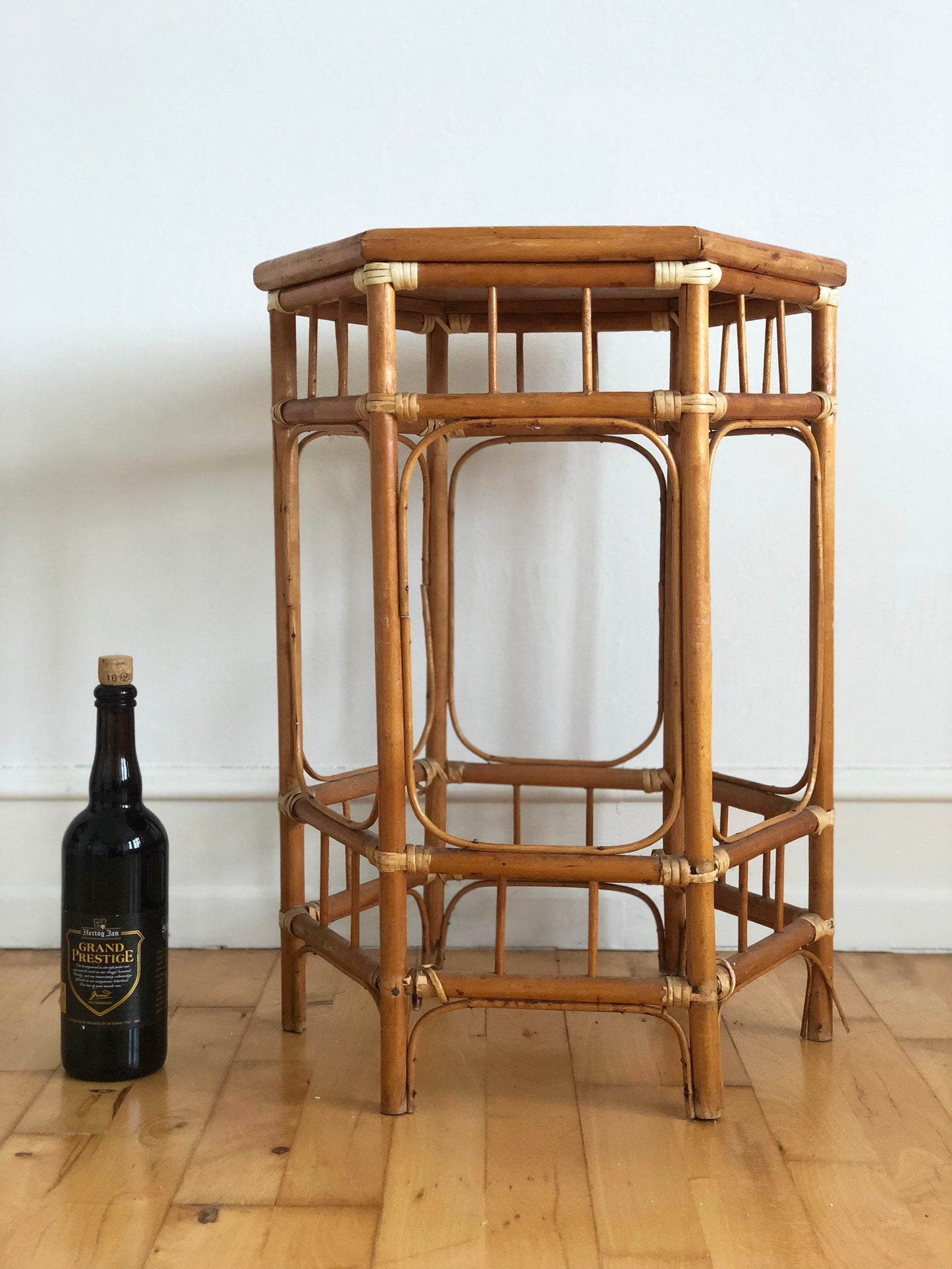 Vintage Bamboo Boho Plant Stand or Side Table, 1970s