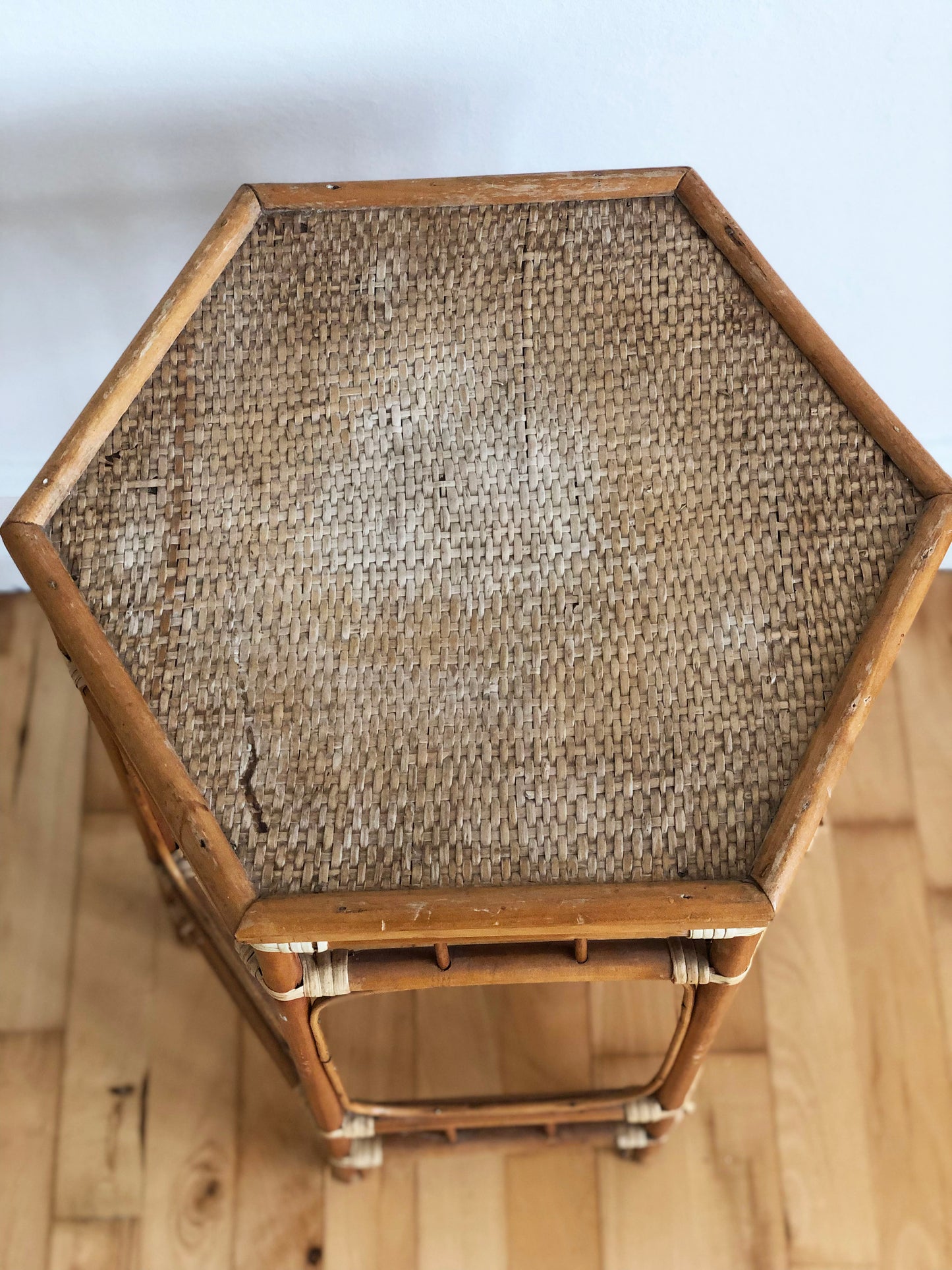 Vintage Bamboo Boho Plant Stand or Side Table, 1970s
