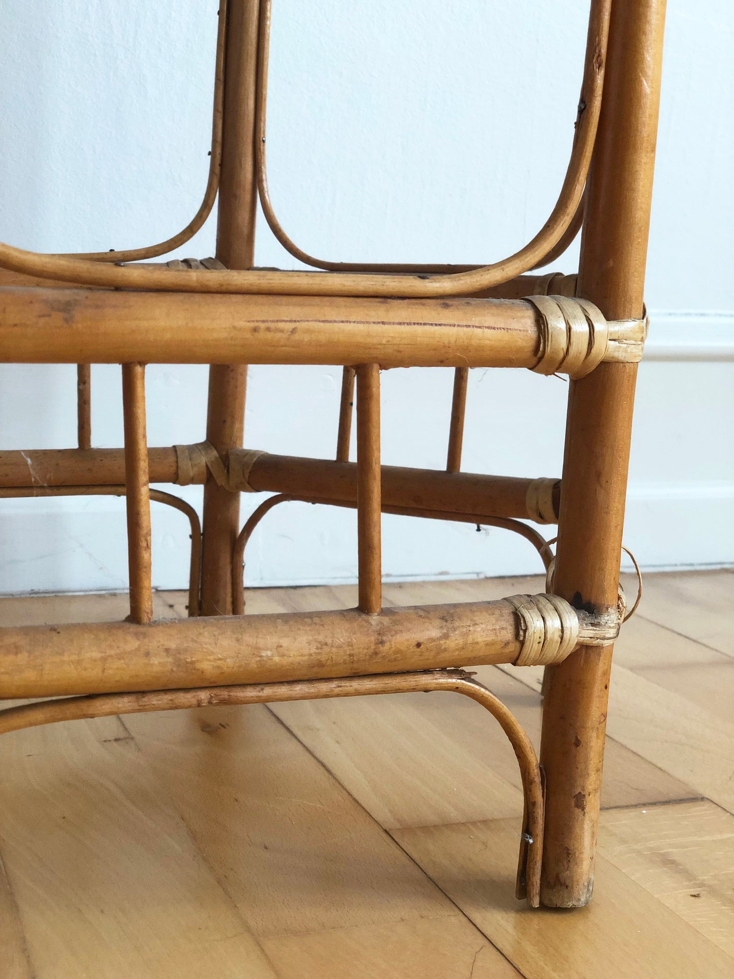 Vintage Bamboo Boho Plant Stand or Side Table, 1970s